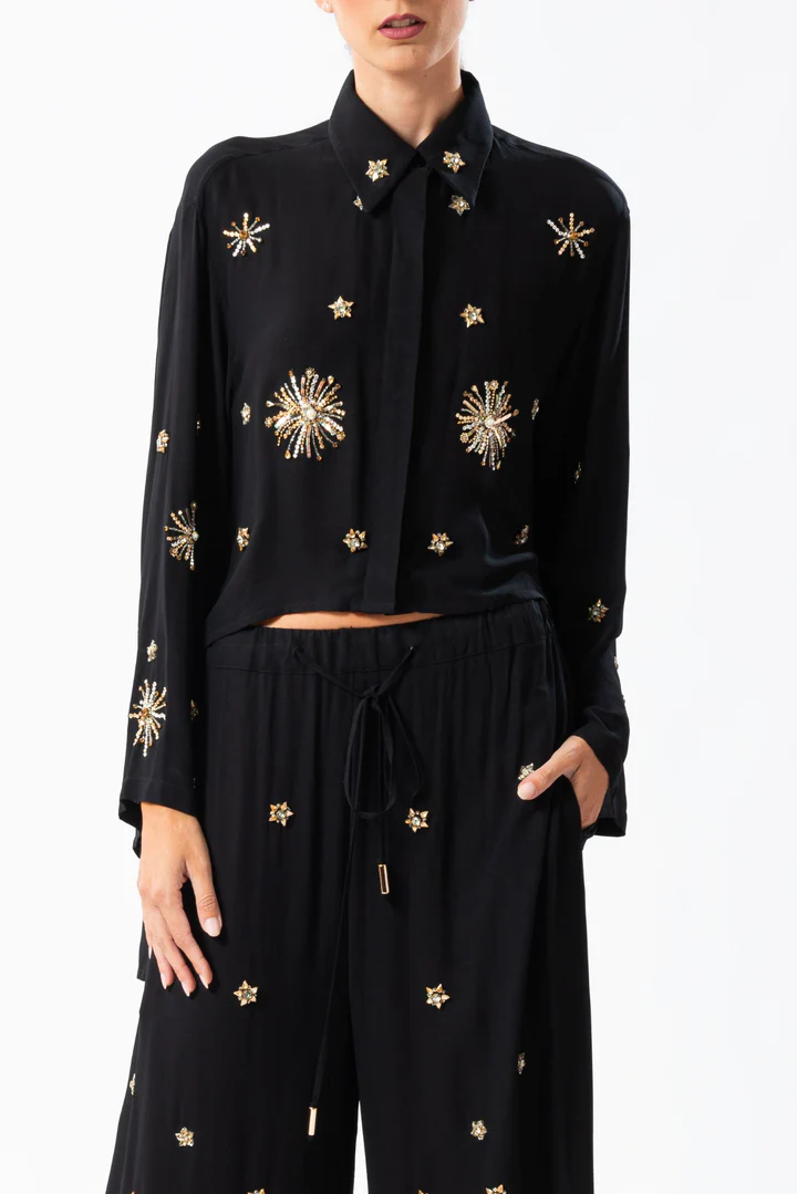 camicia asimmetrica con applicazioni LUX2523 BLACK MIRIAM STELLA 