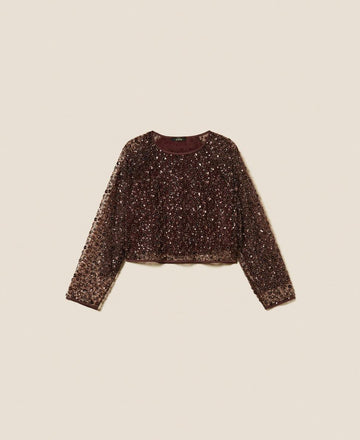 blusa in tulle con pailettes 252AP2272 12562 TWINSET ACTITUDE 