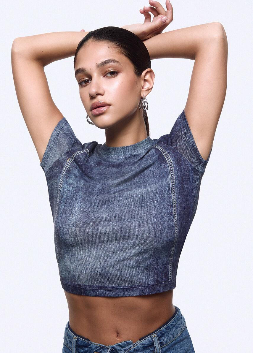 t-shirt cropped effetto denim UA6502J1624 L9680 LIU-JO CAPSULE ELODIE 