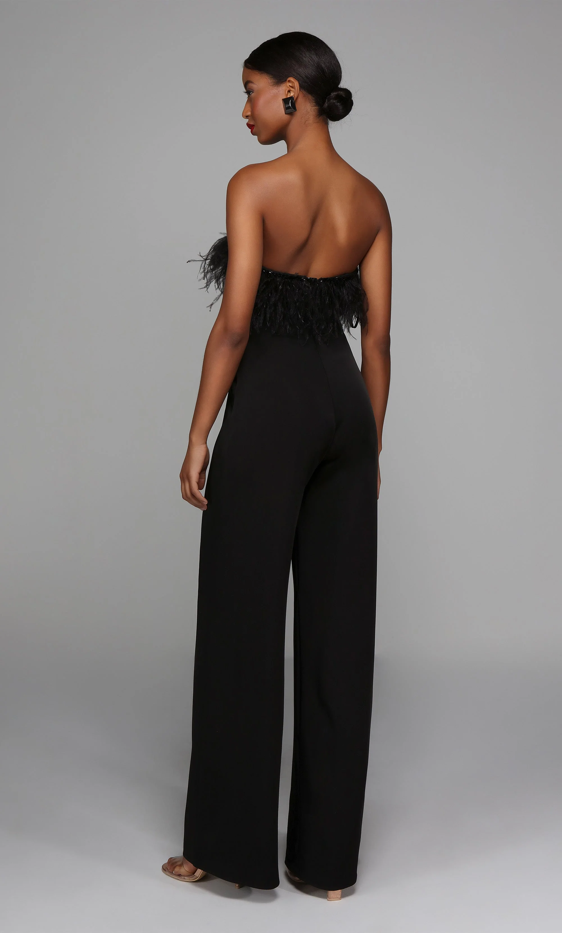 Tuta elegante con piume 1706 BLACK ALYCE PARIS 
