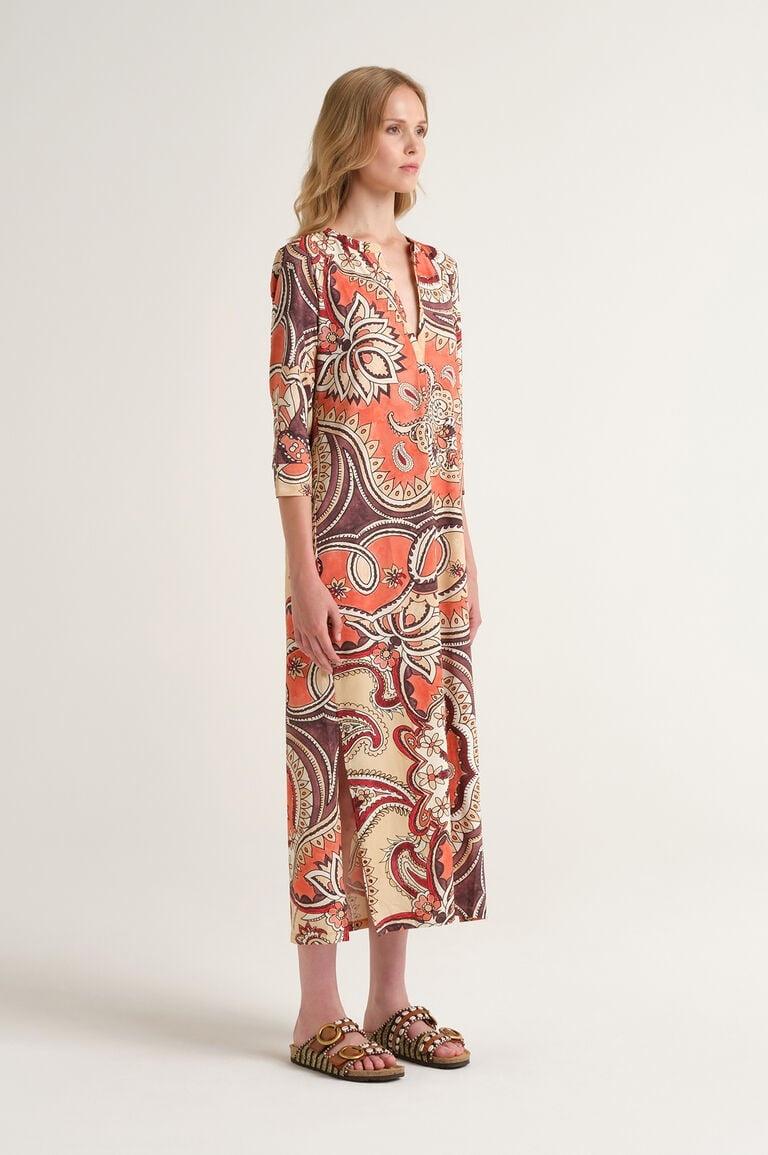abito hippie JF6673 70671 B3107 SALMONE/BIANCO/M MALI'PARMI 