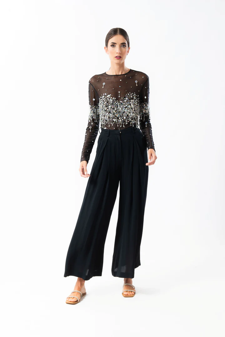 t-shirt body con cristalli LUX2511 BLACK MIRIAM STELLA 