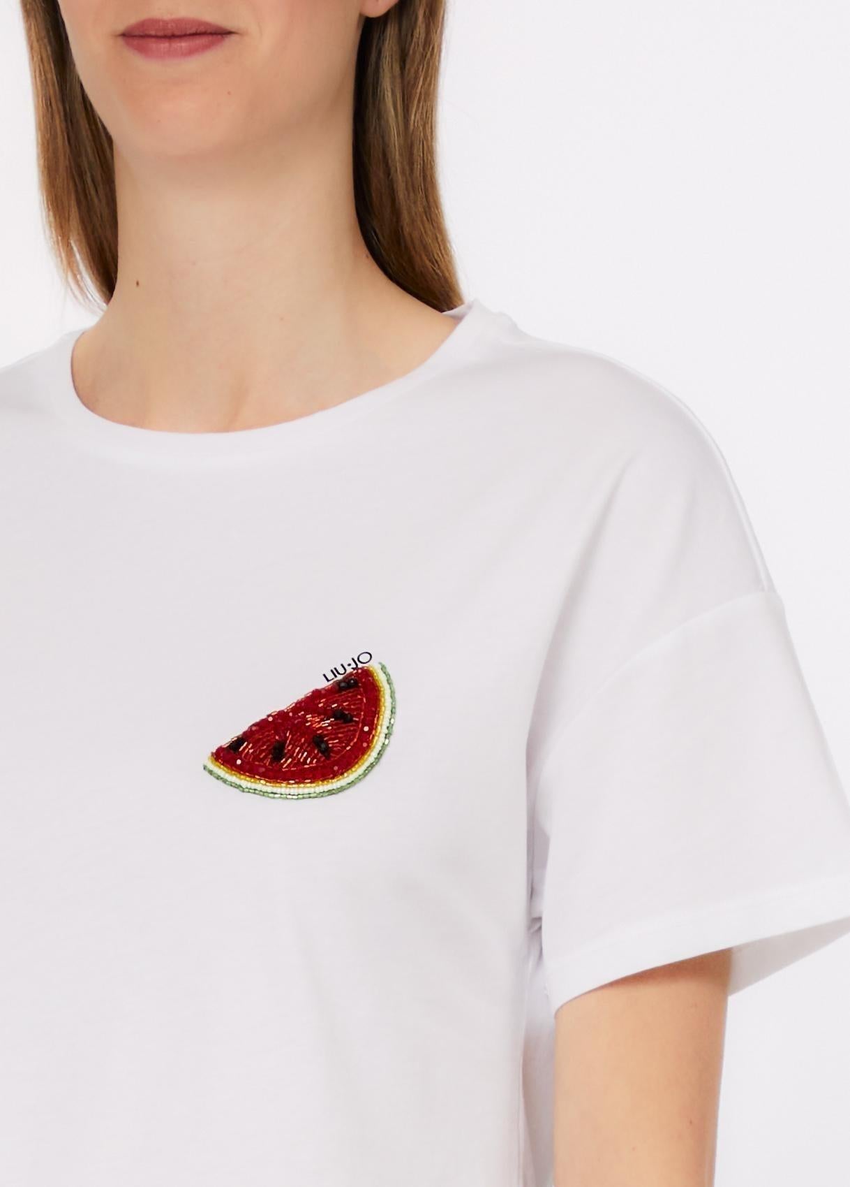 t-shirt con patch WA6414JS923 P9434 LIU JO WHITE 