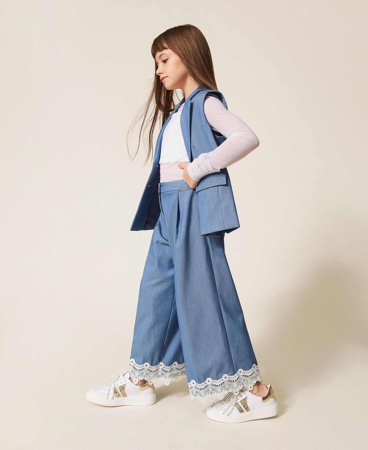 pantaloni ampi fil a fil con pizzo 261GJ2Q14 04614 TWINSET GIRL 