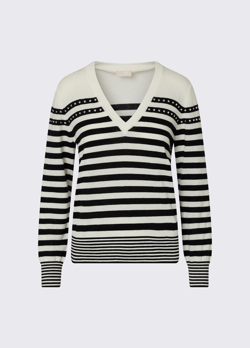 maglia a righe con scollo V WA6139MA16R 03705 LIU JO WHITE 