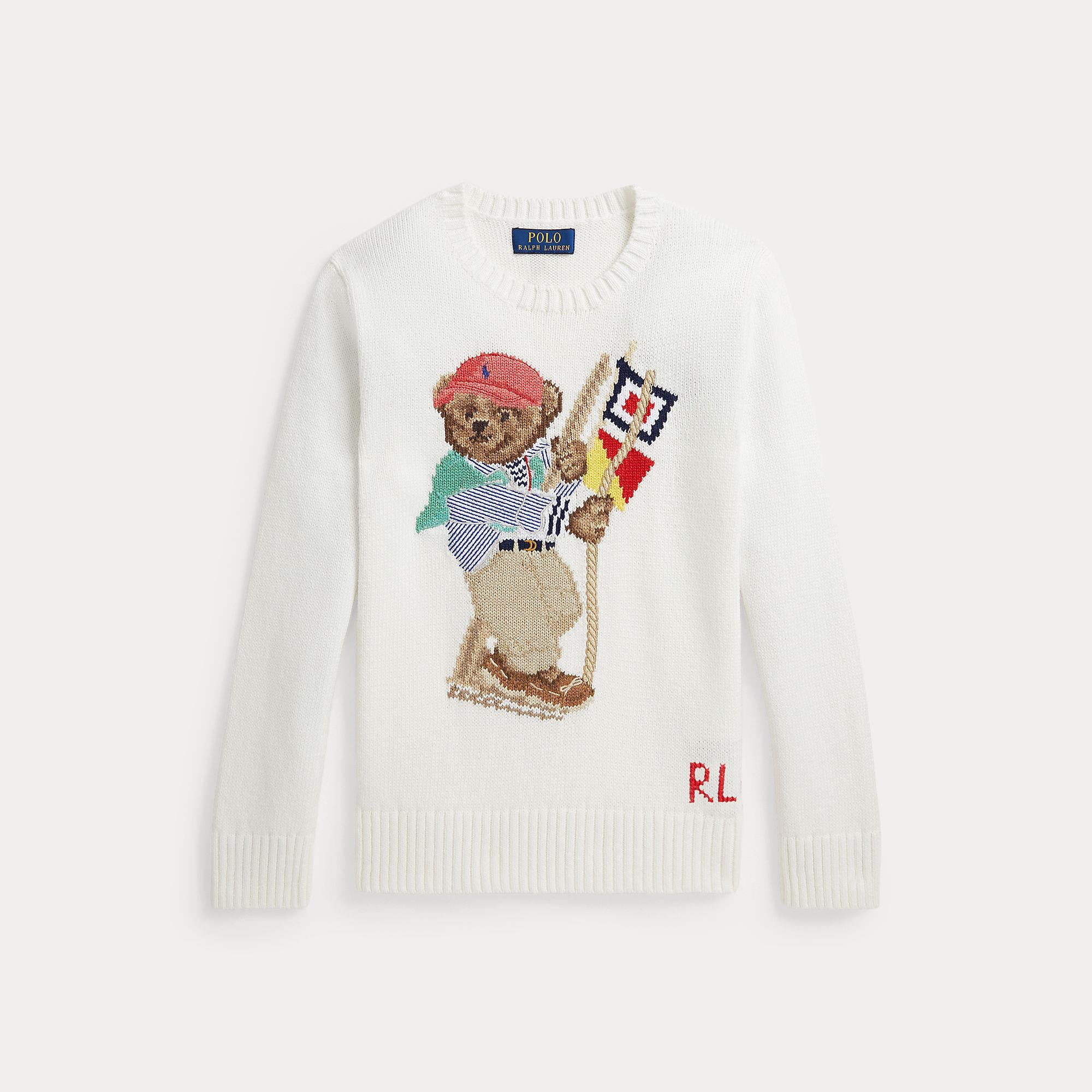 Maglione con orsetto 323A12203001 WHITE RALPH LAUREN POLO 