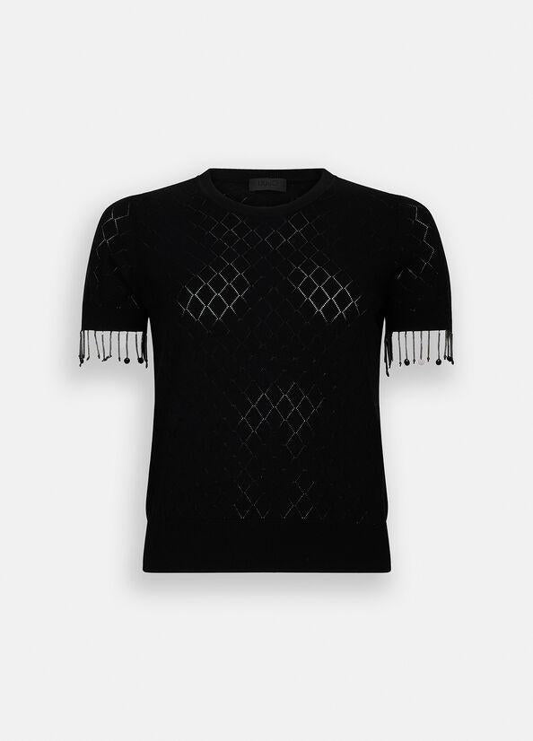 t-shirt con applicazioni maniche CF5005MS18F 22222 LIU JO BLACK 