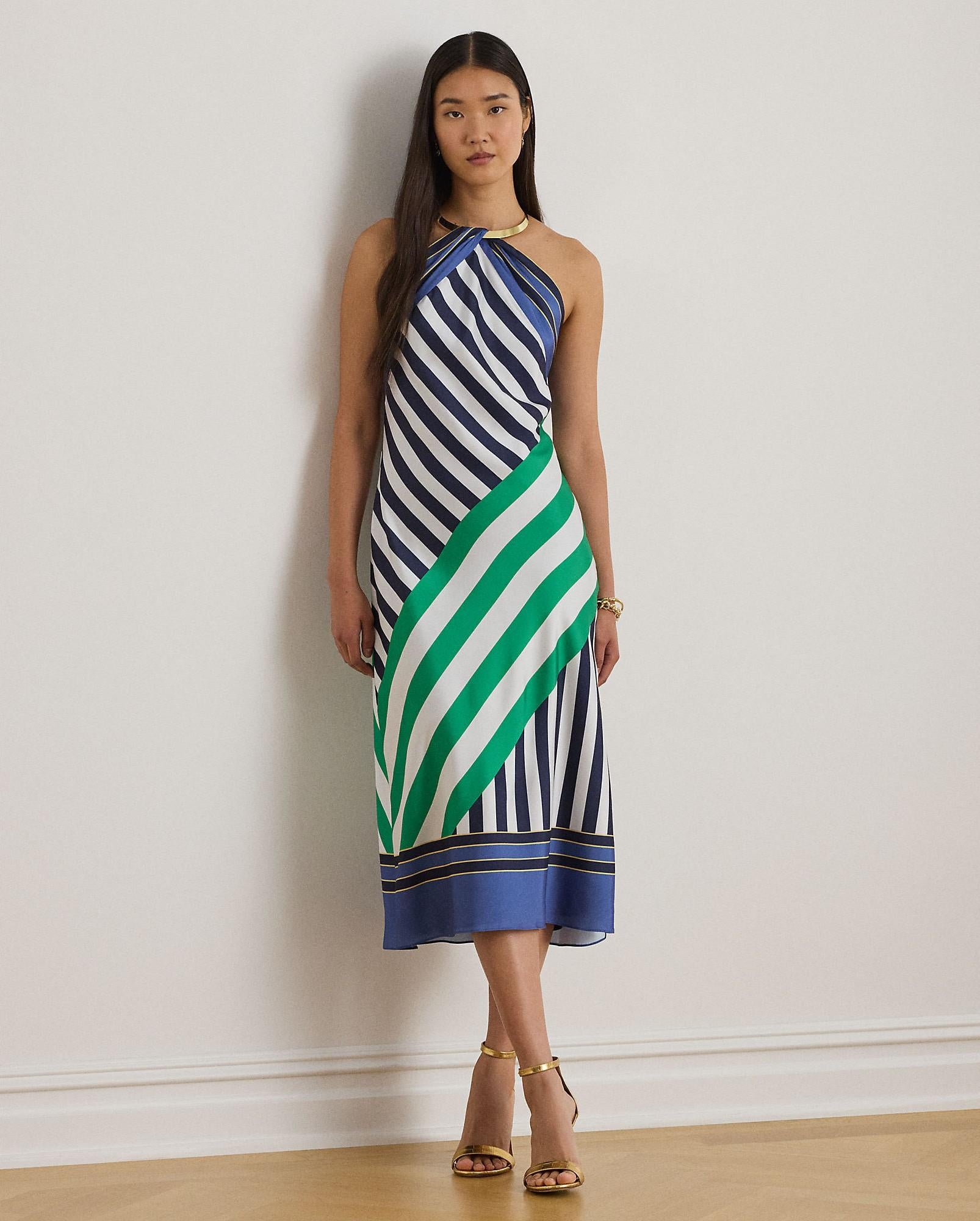 abito con scollo a V a righe 253-P08328 001 LAUREN RALPH LAUREN 