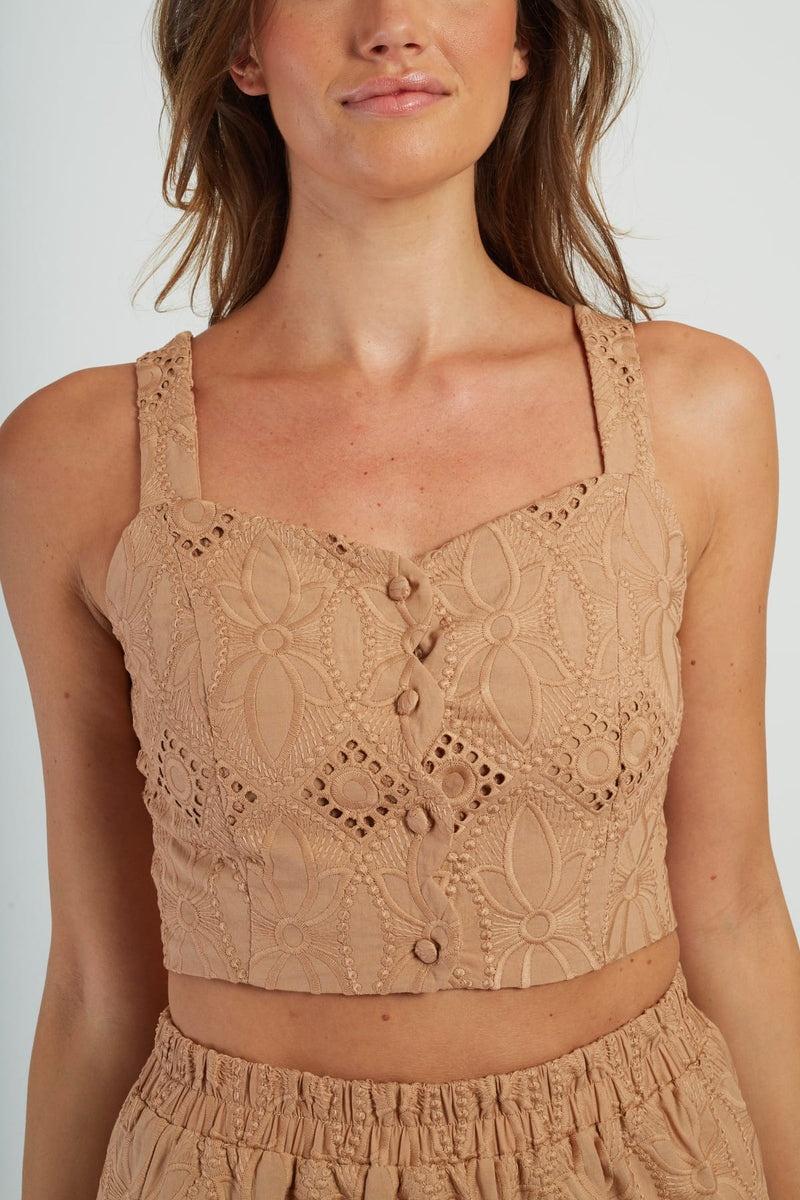 top corto in pizzo P625004 EDOUARDA 115 CAMEL DERHY 