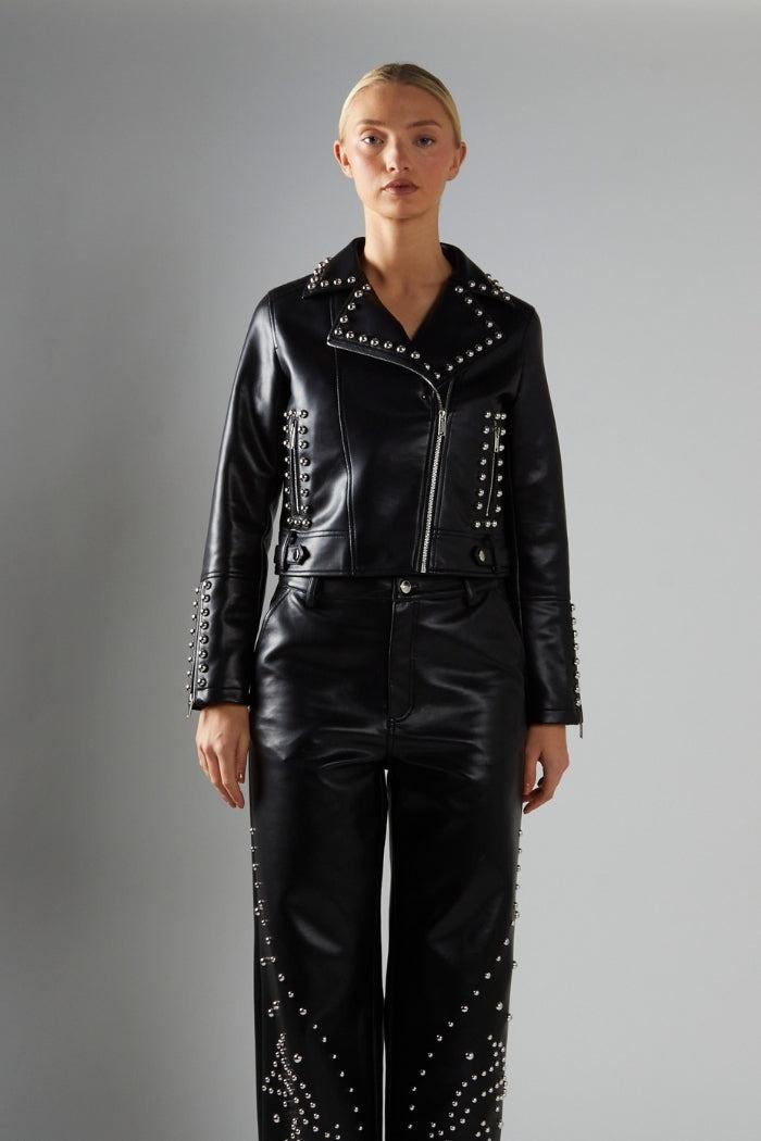 giubbino biker corto AN5360 BLACK GLAMOROUS 