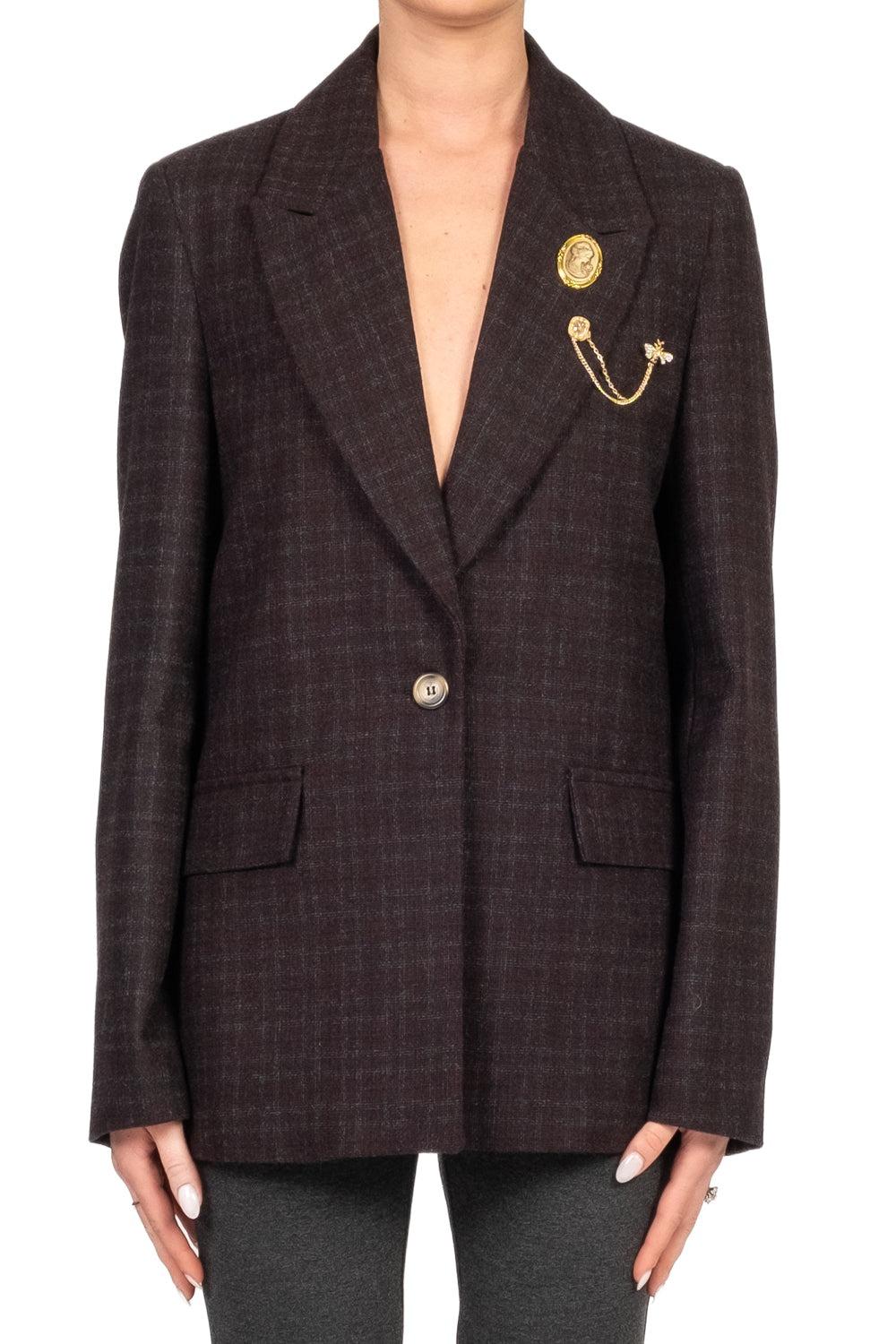 giacca check con spilla bavero TF1881 MARRONE VICOLO 