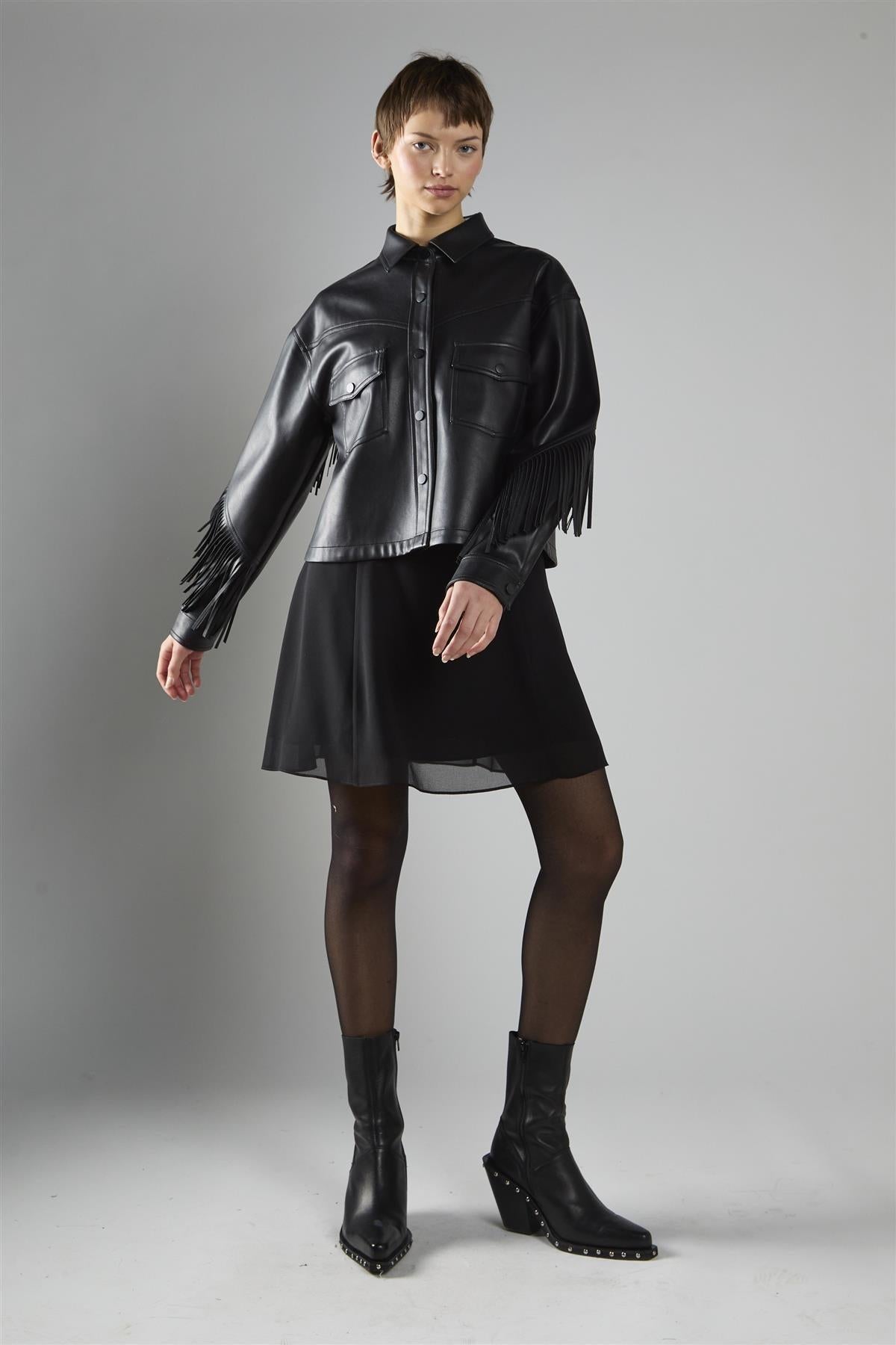 giacca con bottoni e frange KA7464 BLACK GLAMOROUS 
