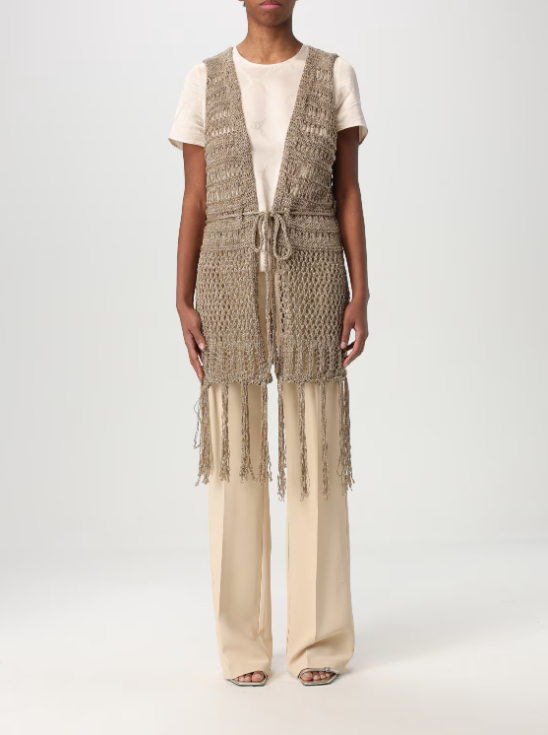 gilet con cinta e frange 251TA4360 12145 TWINSET 