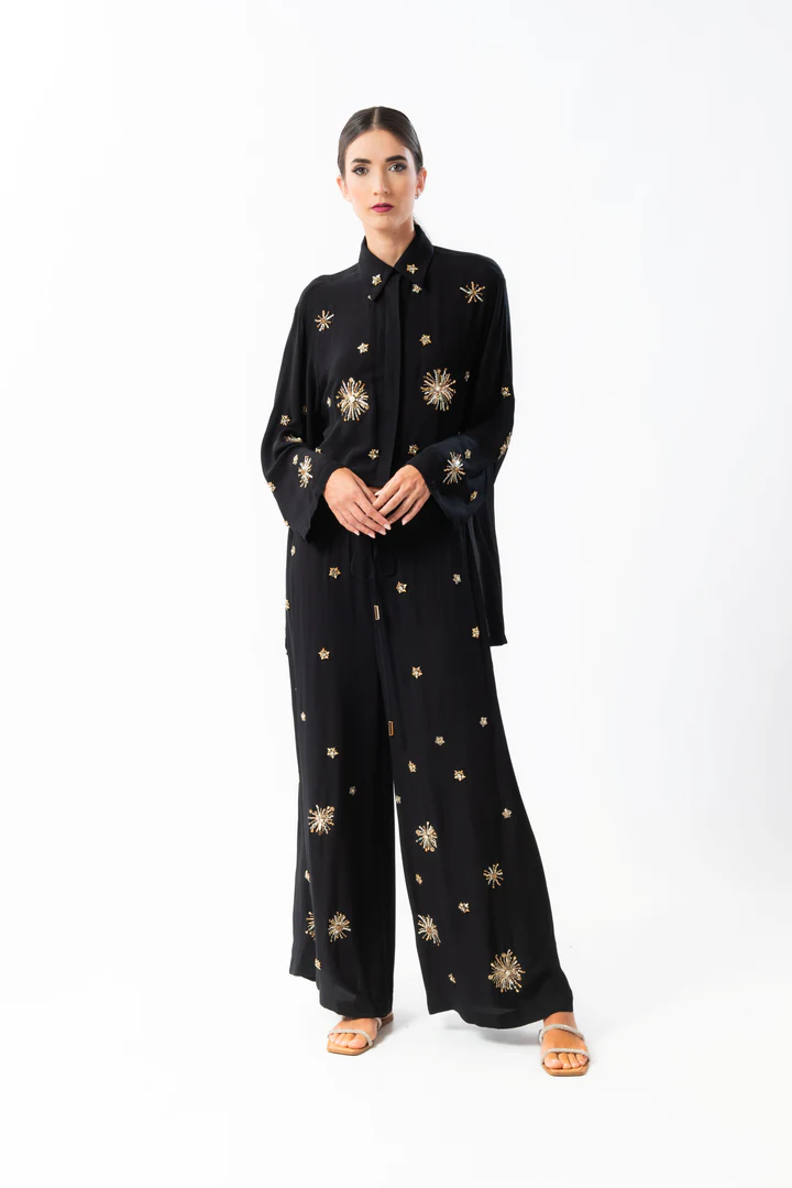 camicia asimmetrica con applicazioni LUX2523 BLACK MIRIAM STELLA 