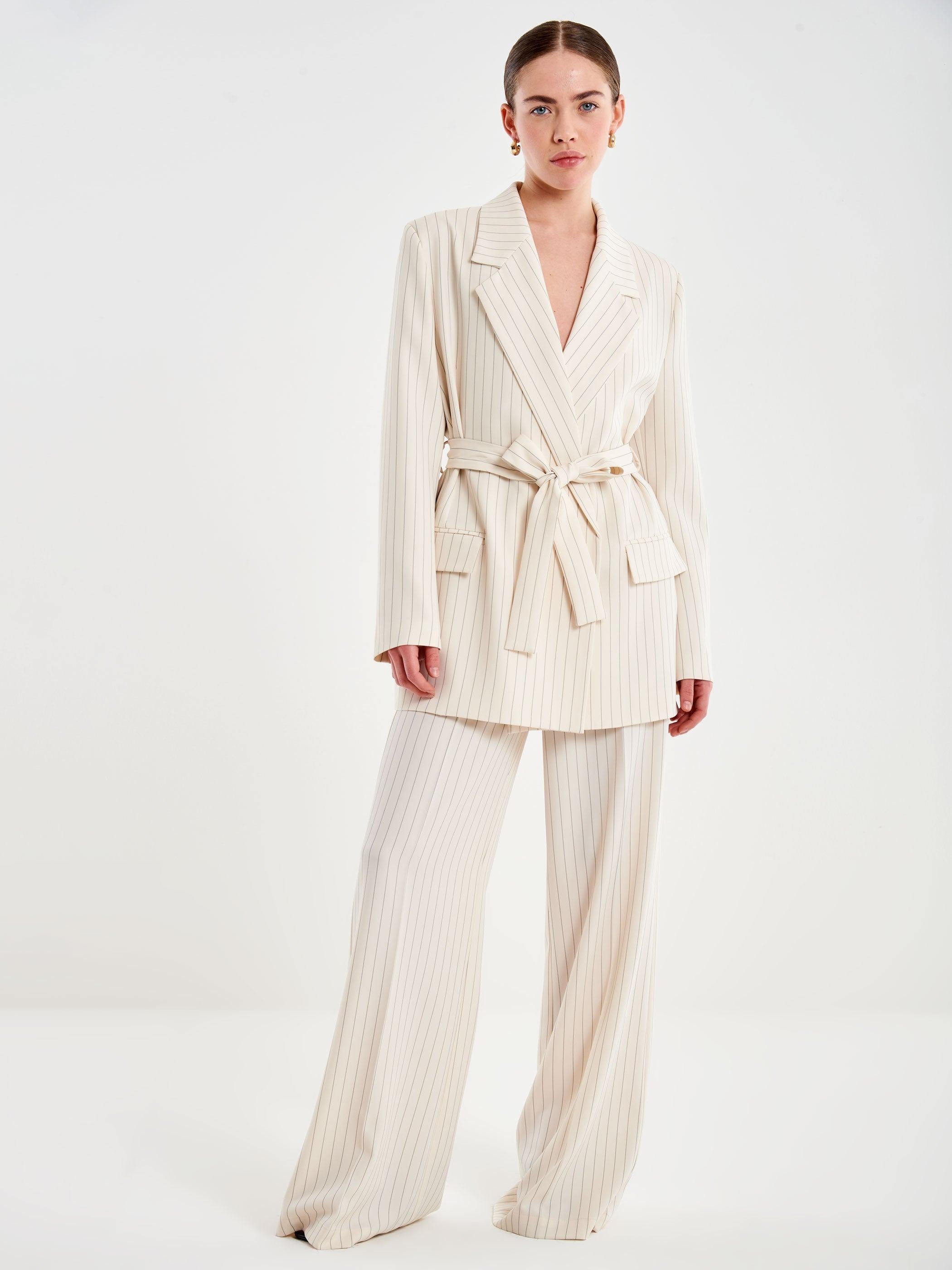 blazer gessato con cintura TAB 0094 BURRO VICOLO 