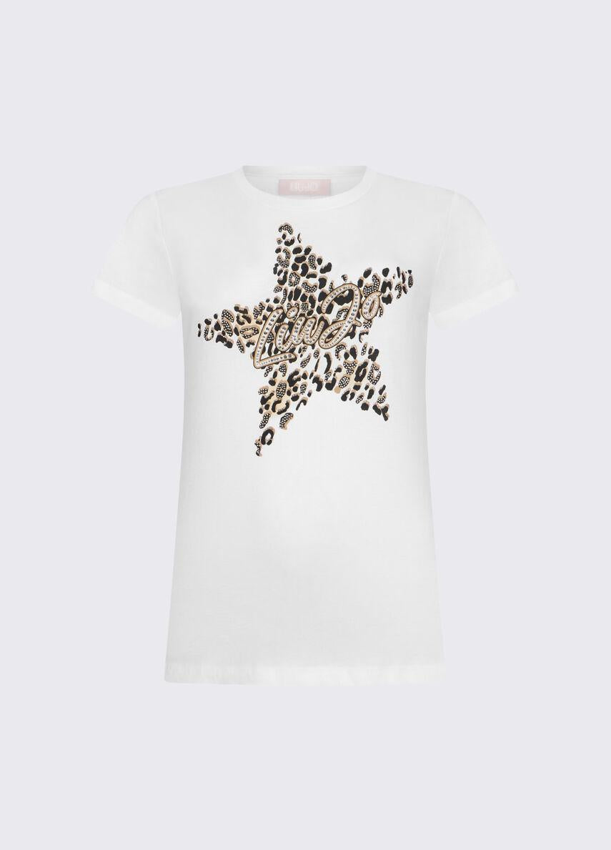 t-shirt con stampa strass WA6493JS923 P9656 LIU JO WHITE 