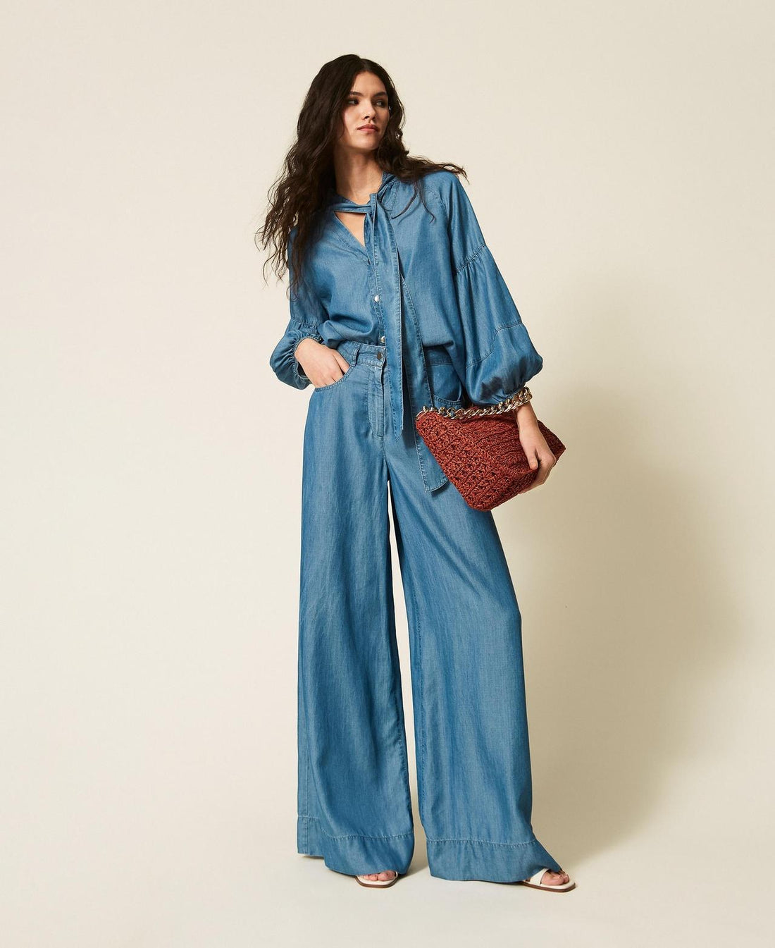 camicia jeans con fiocco 261AT2054 07283 TWINSET ACTITUDE 