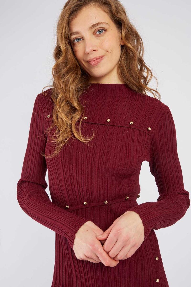 abito midi con applicazioni borchie A512055 BORDEAUX DERHY 