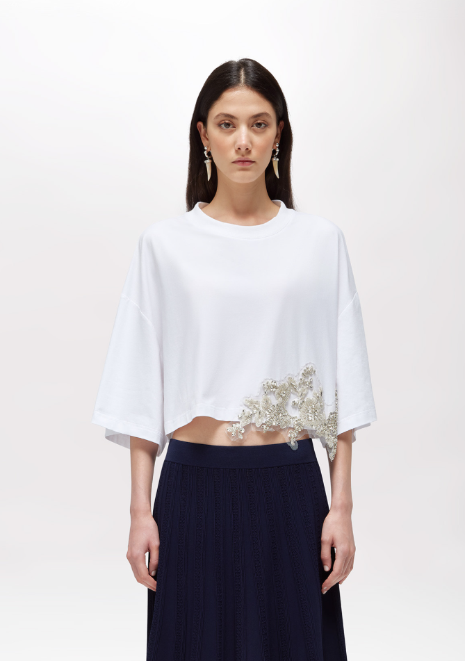 t-shirt con patch cristalli RA6153JS003 10601 Blugirl 