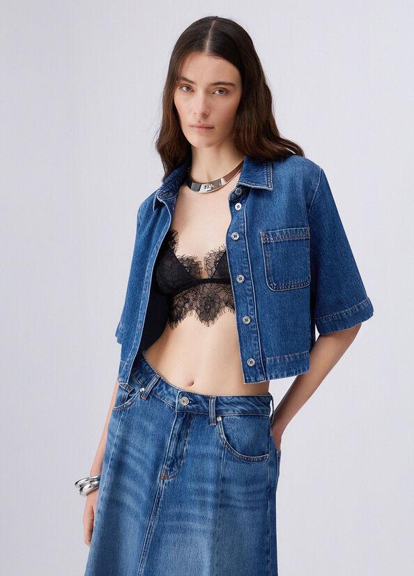 camicia boxy in denim UA6337D0319 79010 LIU JO DENIM 