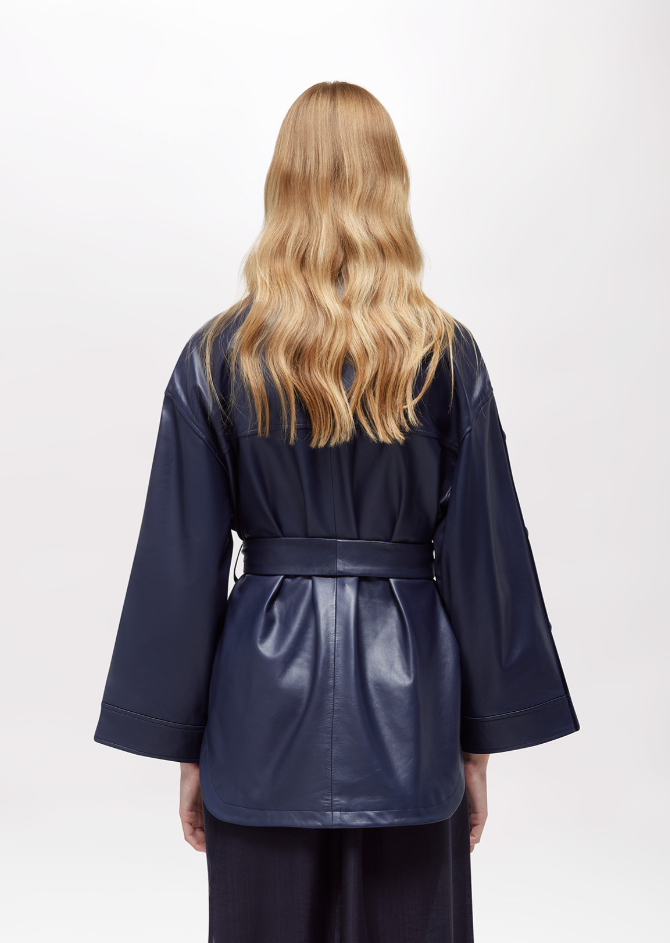 giacca in pelle con cintura RA6027P0356 93713 Blugirl 