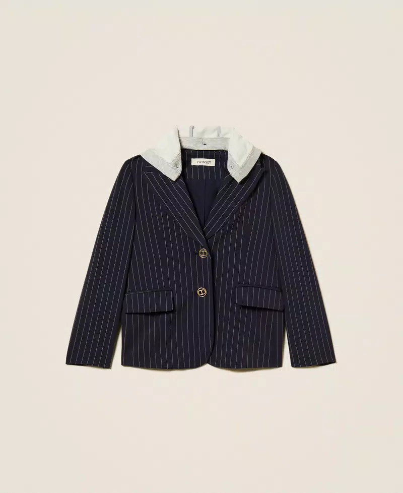 giacca gessata con cappuccio 252GJ2040 12713 TWINSET GIRL 