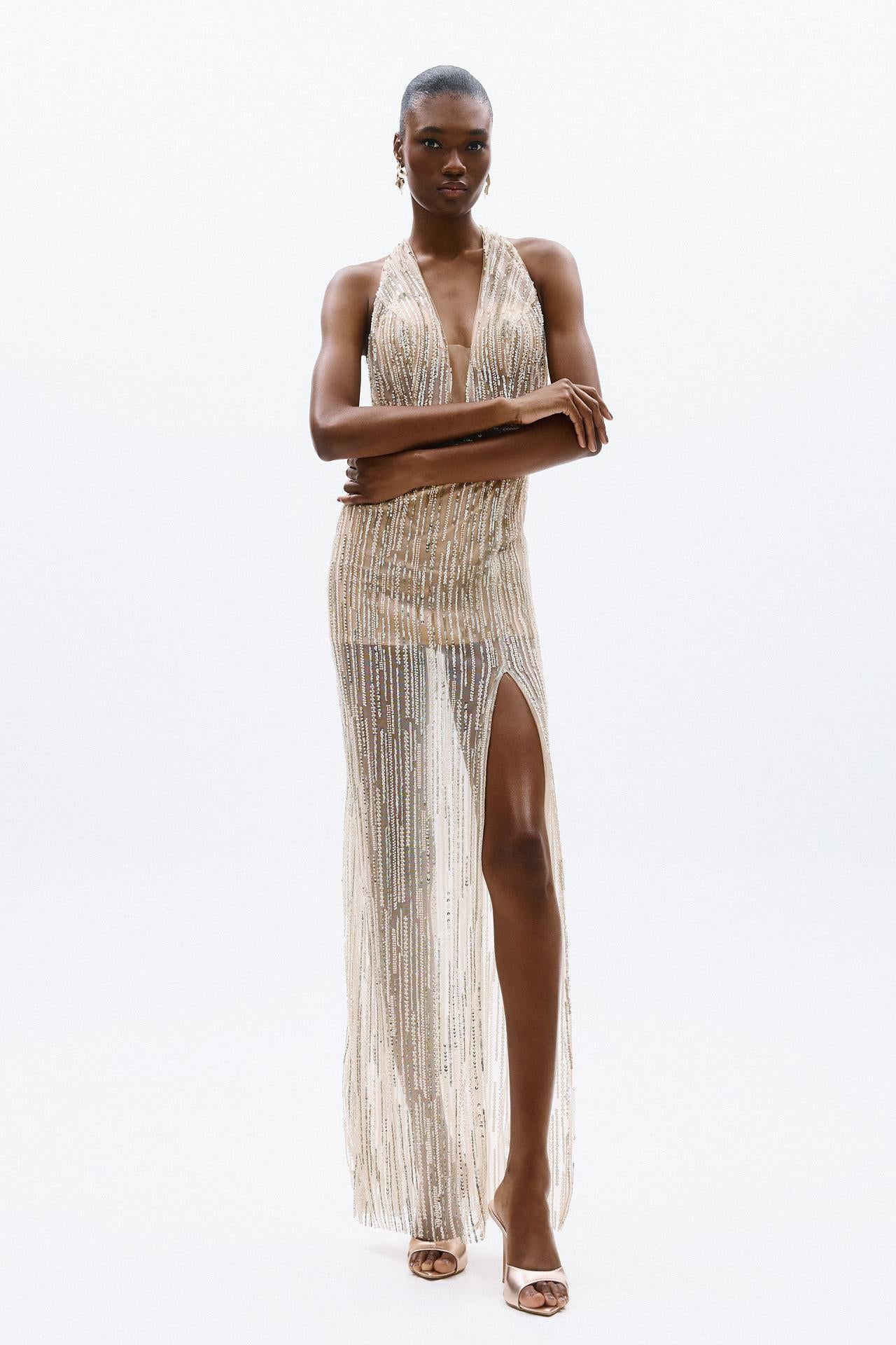 abito elegante con pailettes A4700 GOLD ALLURE 