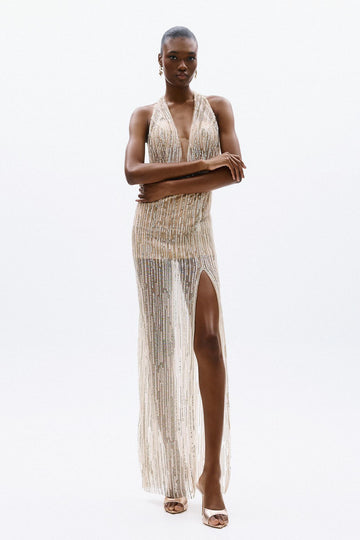 abito elegante con pailettes A4700 GOLD ALLURE 