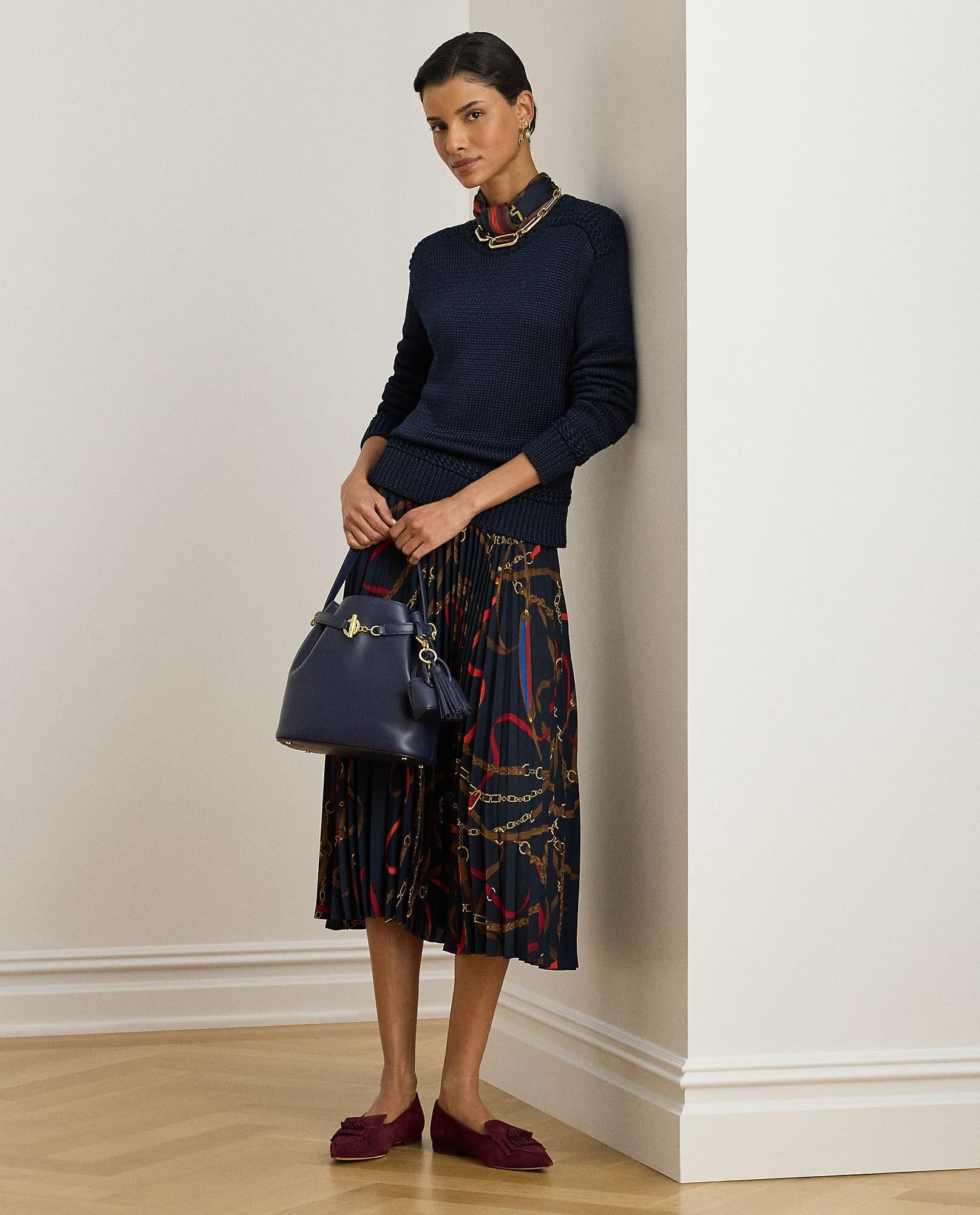 gonna plissettata con stampa cintura 200-P03550 001 LAUREN RALPH LAUREN 