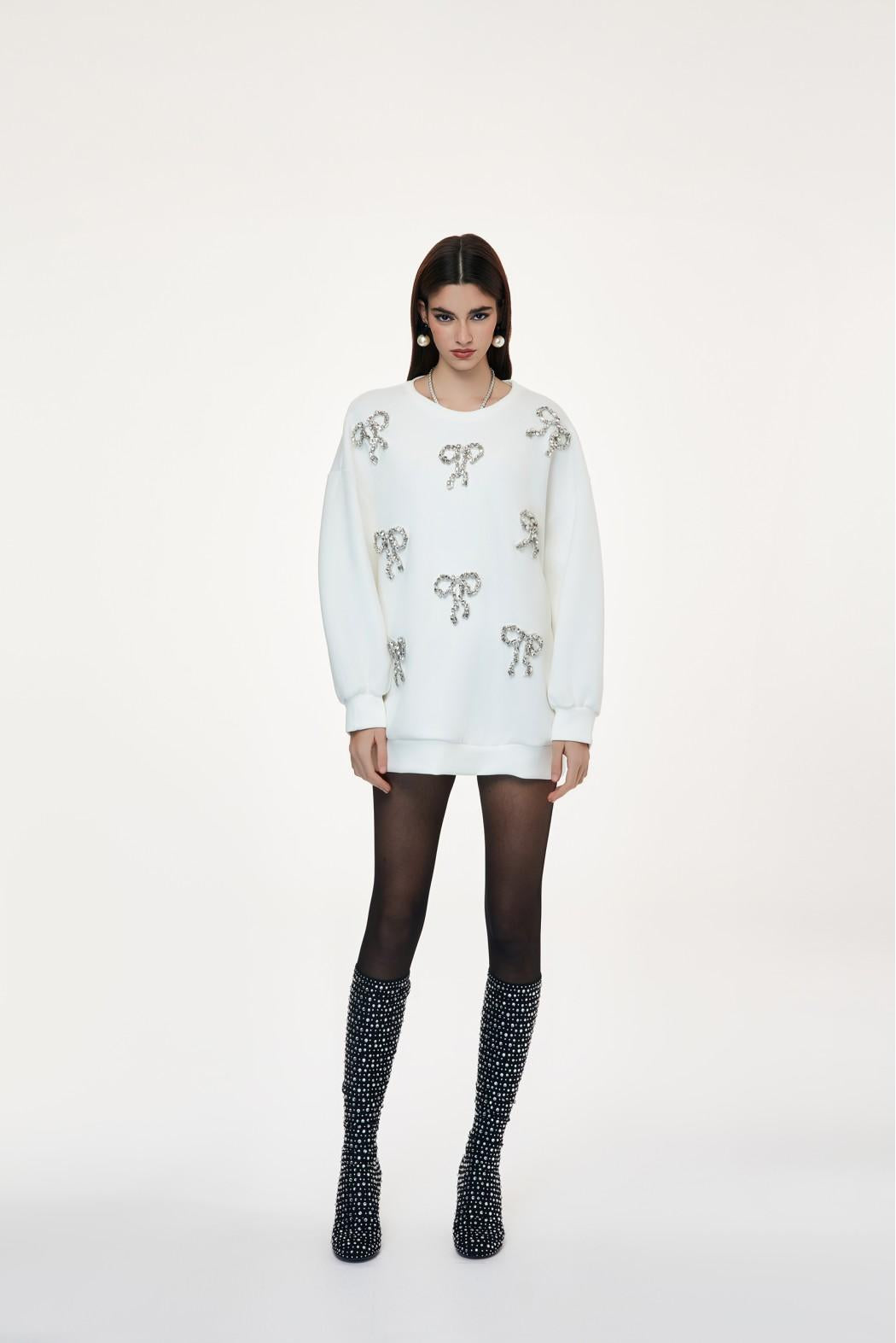 felpa con fiocchi strass NOGARA 734W5D7 BIANCO ODI' ODI' 