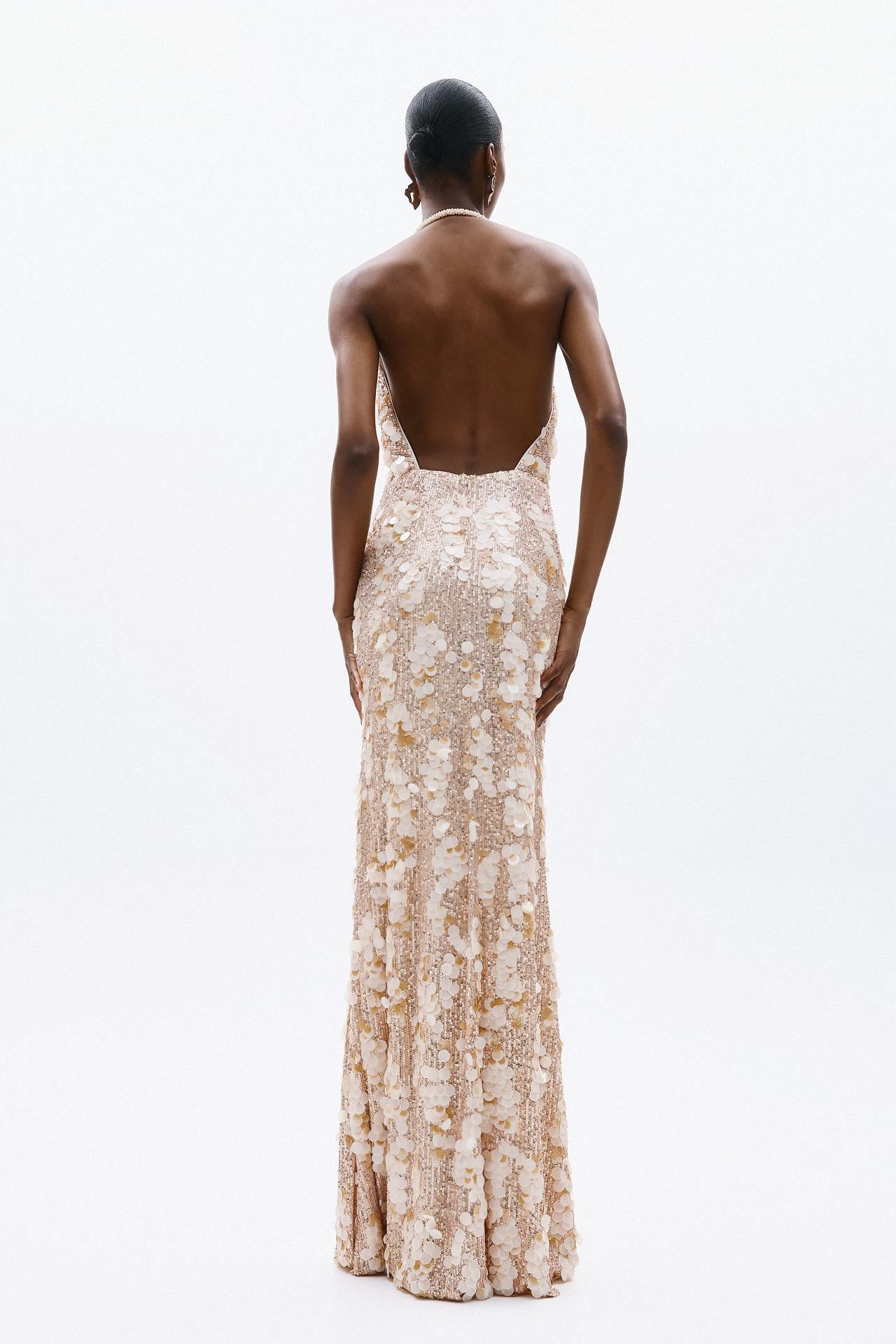 abito a tubino con pailettes A4815 CREAM ALLURE 