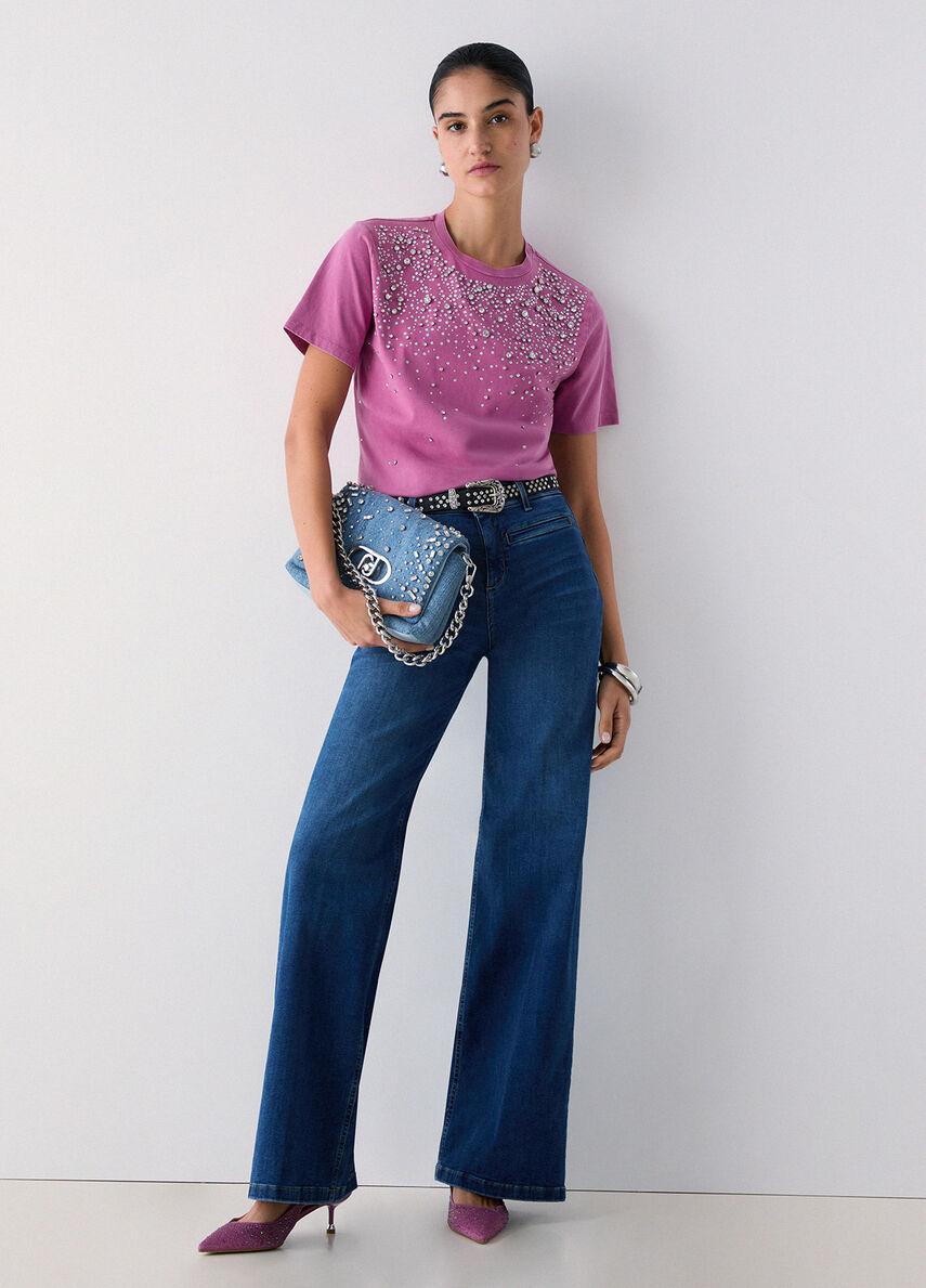 t-shirt con gioiello CA6193J3868 P9666 LIU JO BLACK 