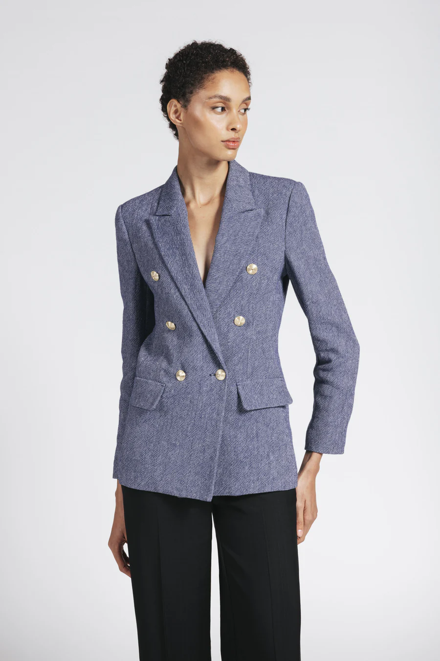 blazer doppiopetto in lino effetto denim IDIC09 D8 12 CARLAG 