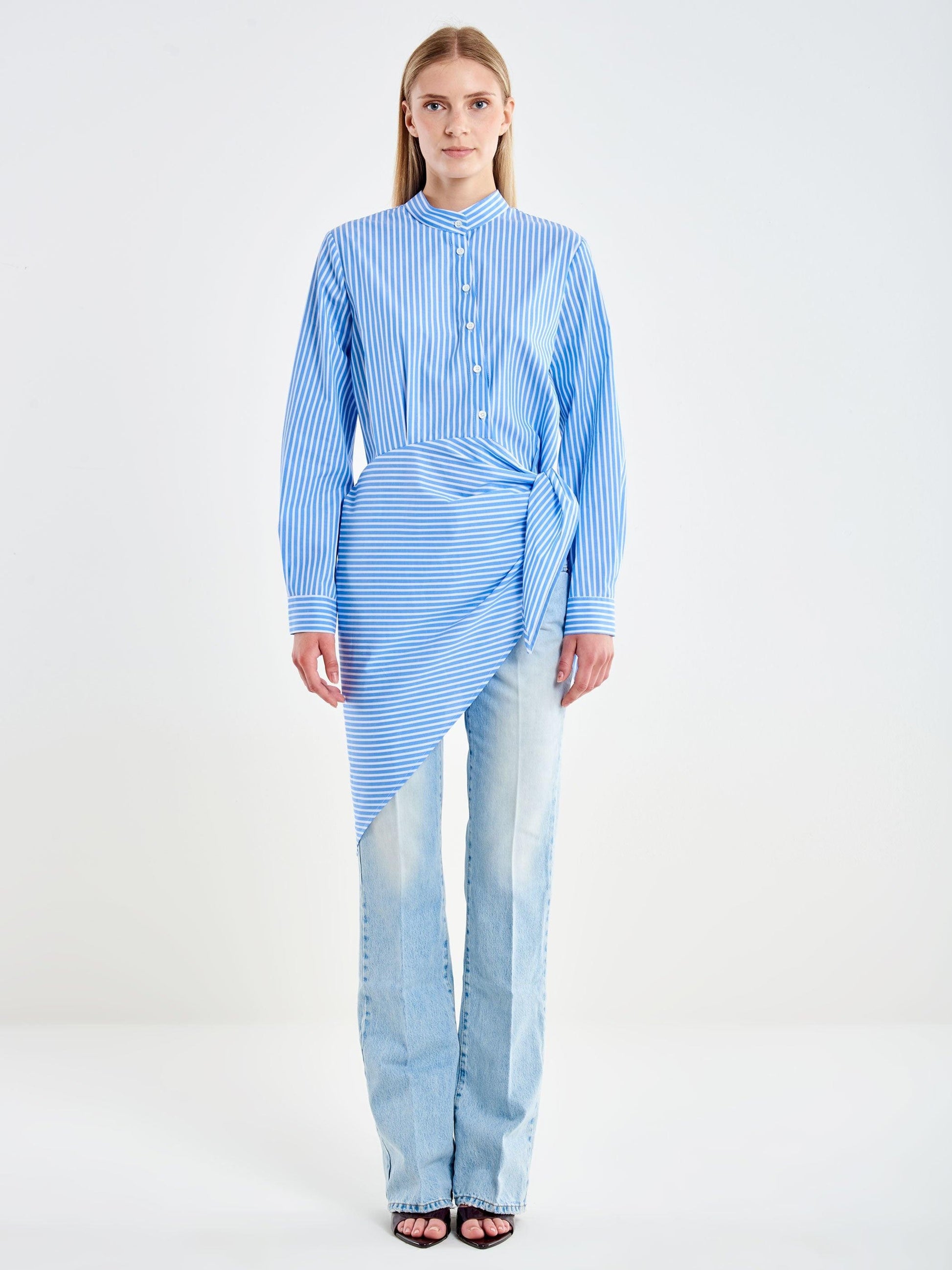 camicia a righe con nodo TAB3040 BIA/AZZ VICOLO 
