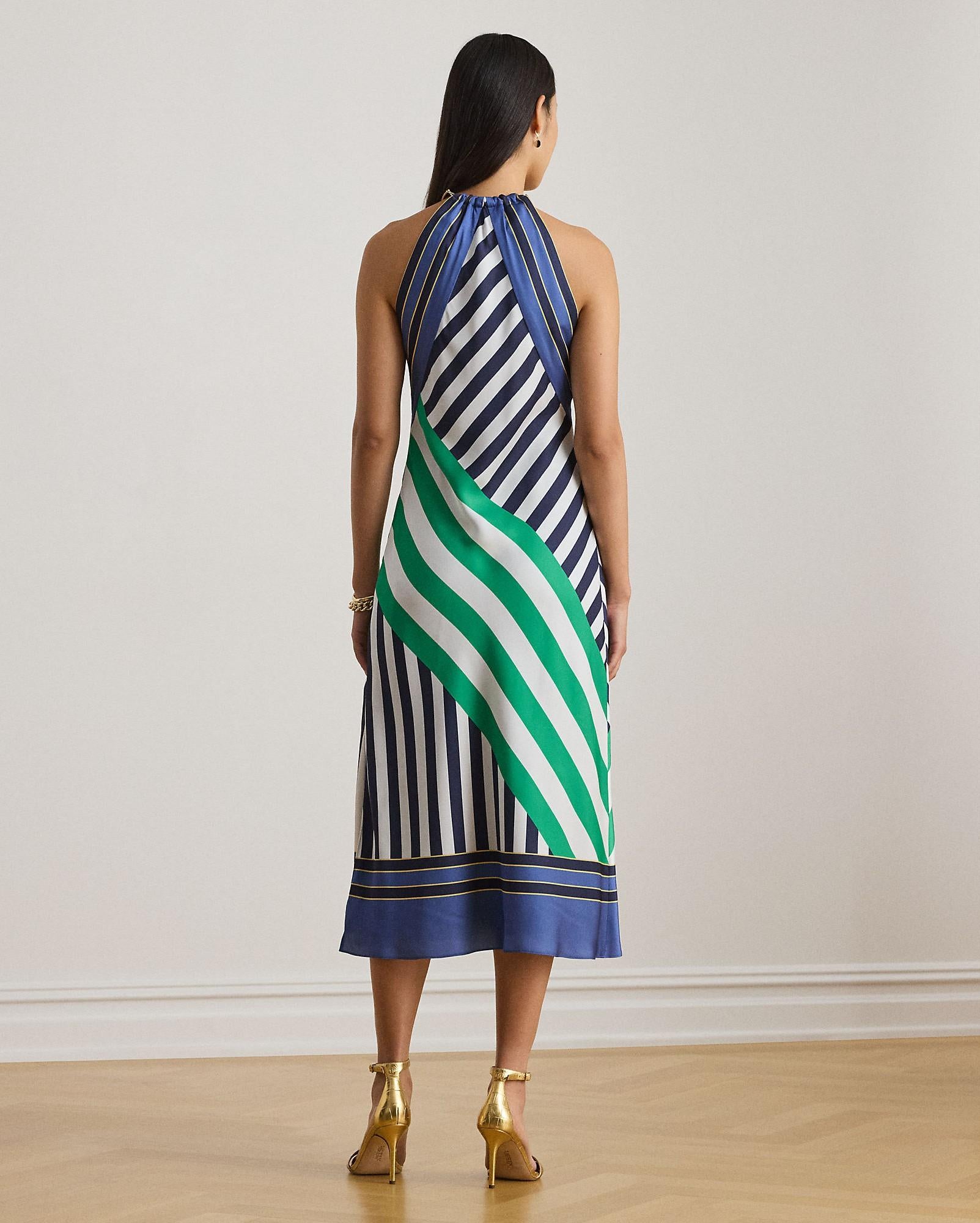 abito con scollo a V a righe 253-P08328 001 LAUREN RALPH LAUREN 