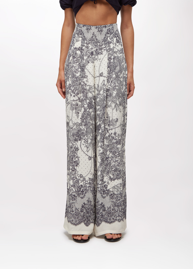 pantalone wide leg con stampa pizzo RA6128T523A P9401 Blugirl 