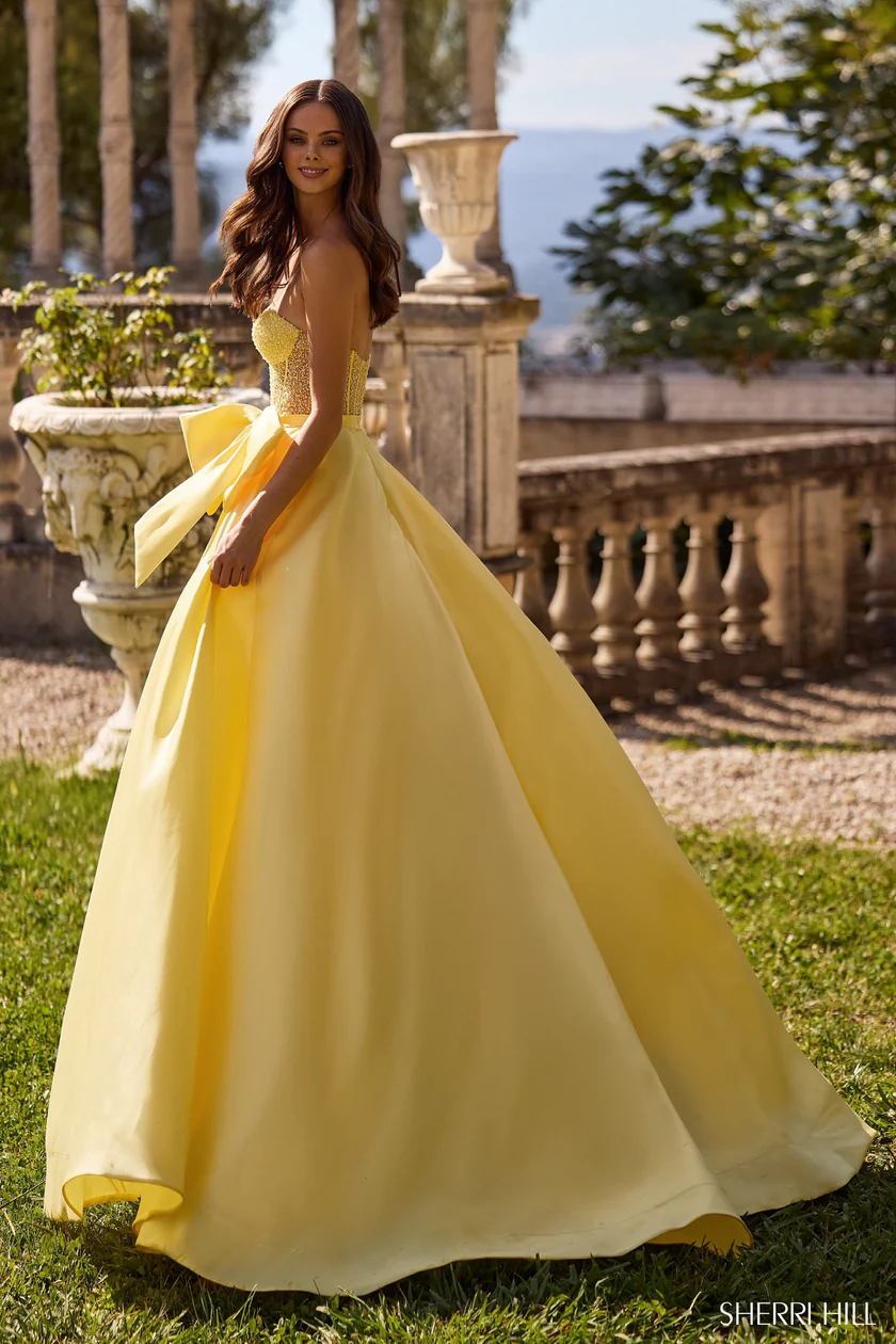 abito con perle 57035 GIALLO SHERRI HILL 