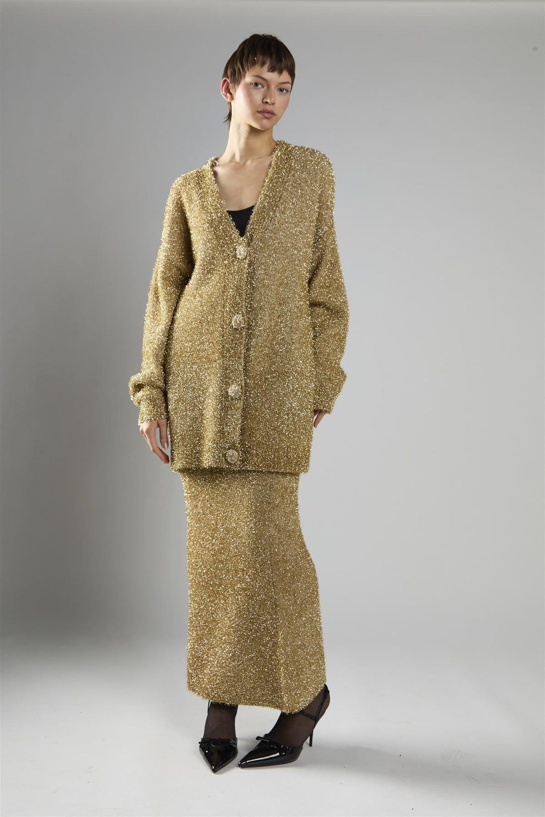cardigan over in lamè AN5475 GOLD GLAMOROUS 