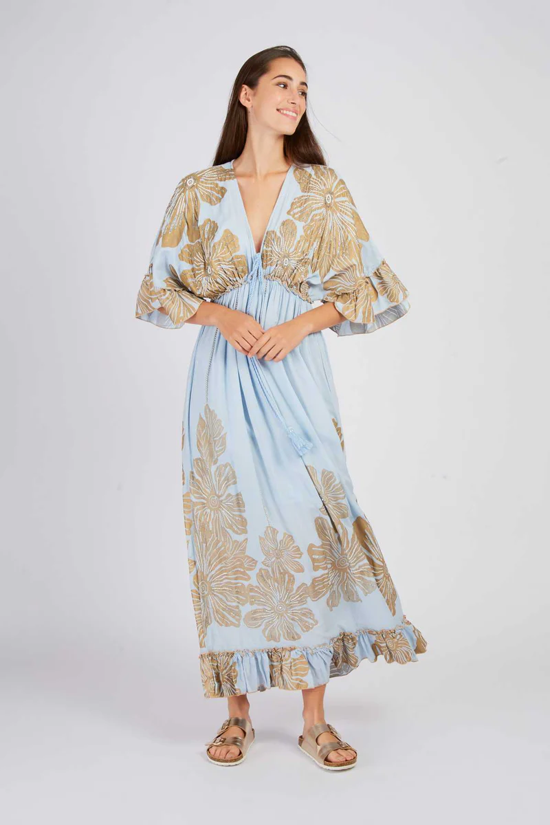 abito lungo stile bohèmien P515007 BLU DERHY 