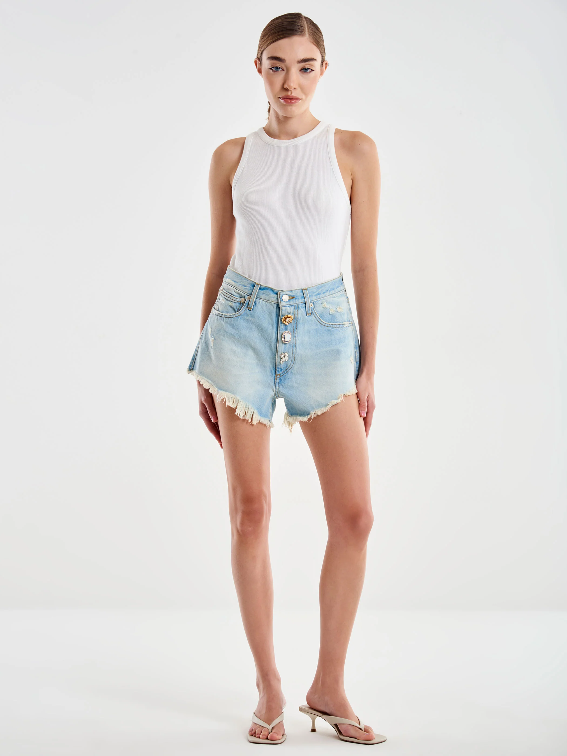 shorts in denim chiaro e bottoni DD5096 DENIM CHIARO VICOLO 