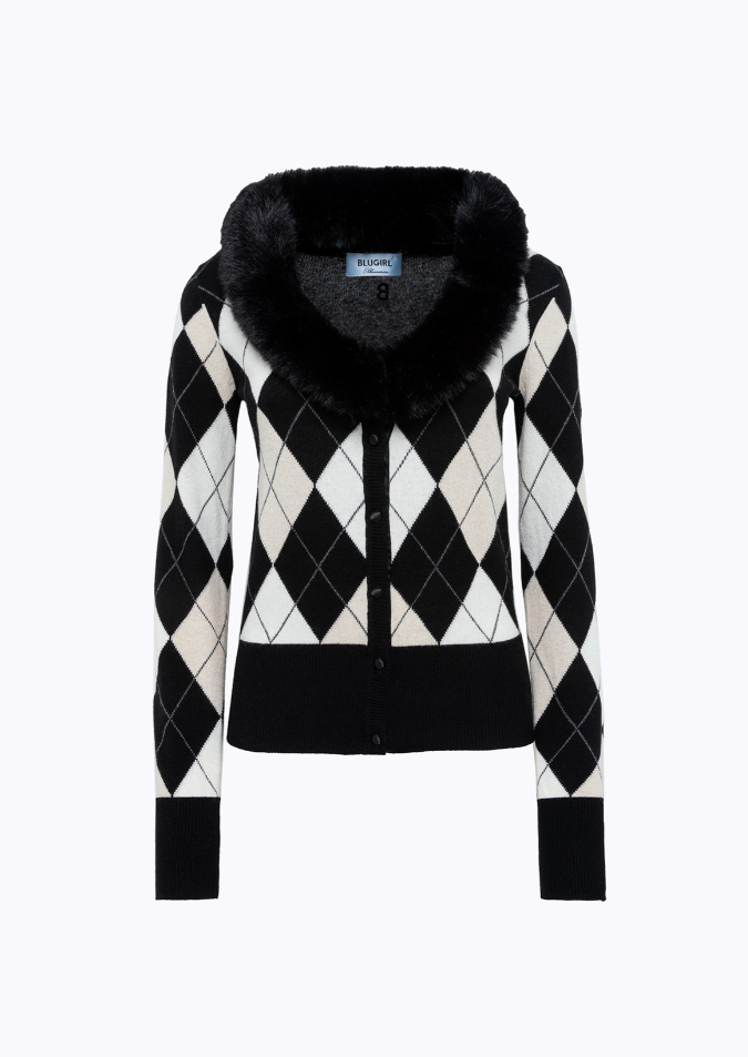 cardigan con collo faux fur RF4192MS14G N9613 Blugirl 