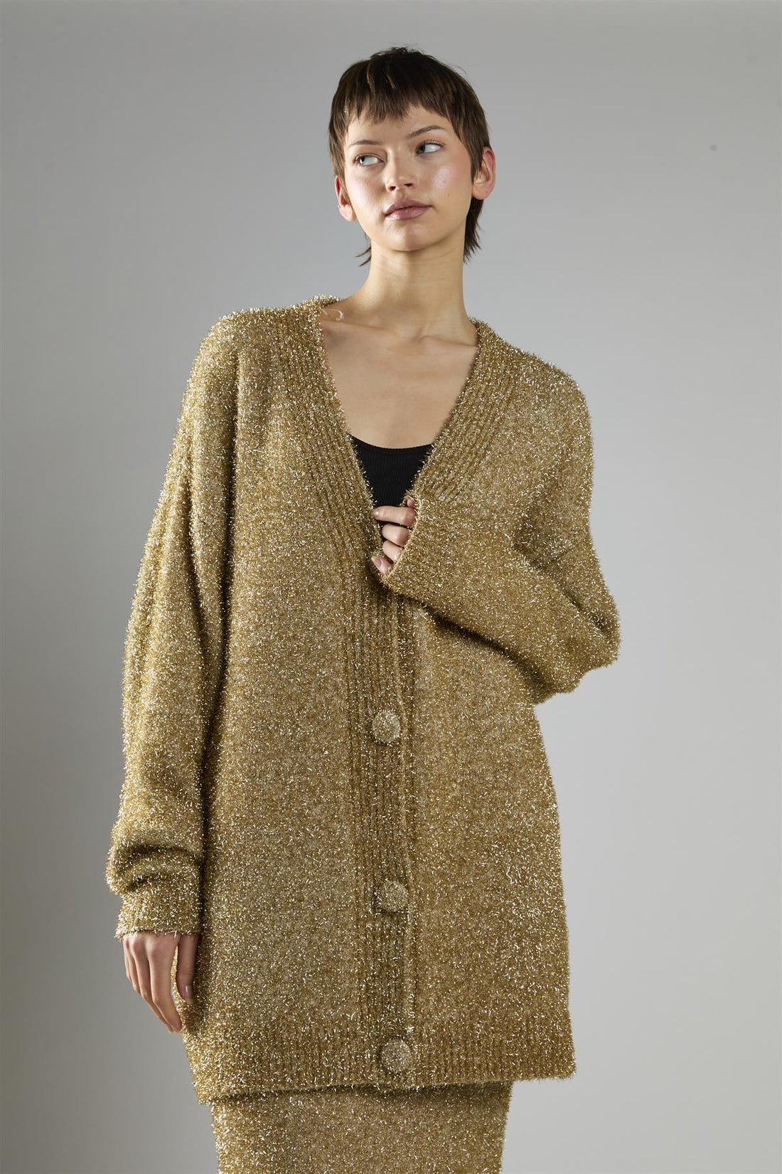cardigan over in lamè AN5475 GOLD GLAMOROUS 