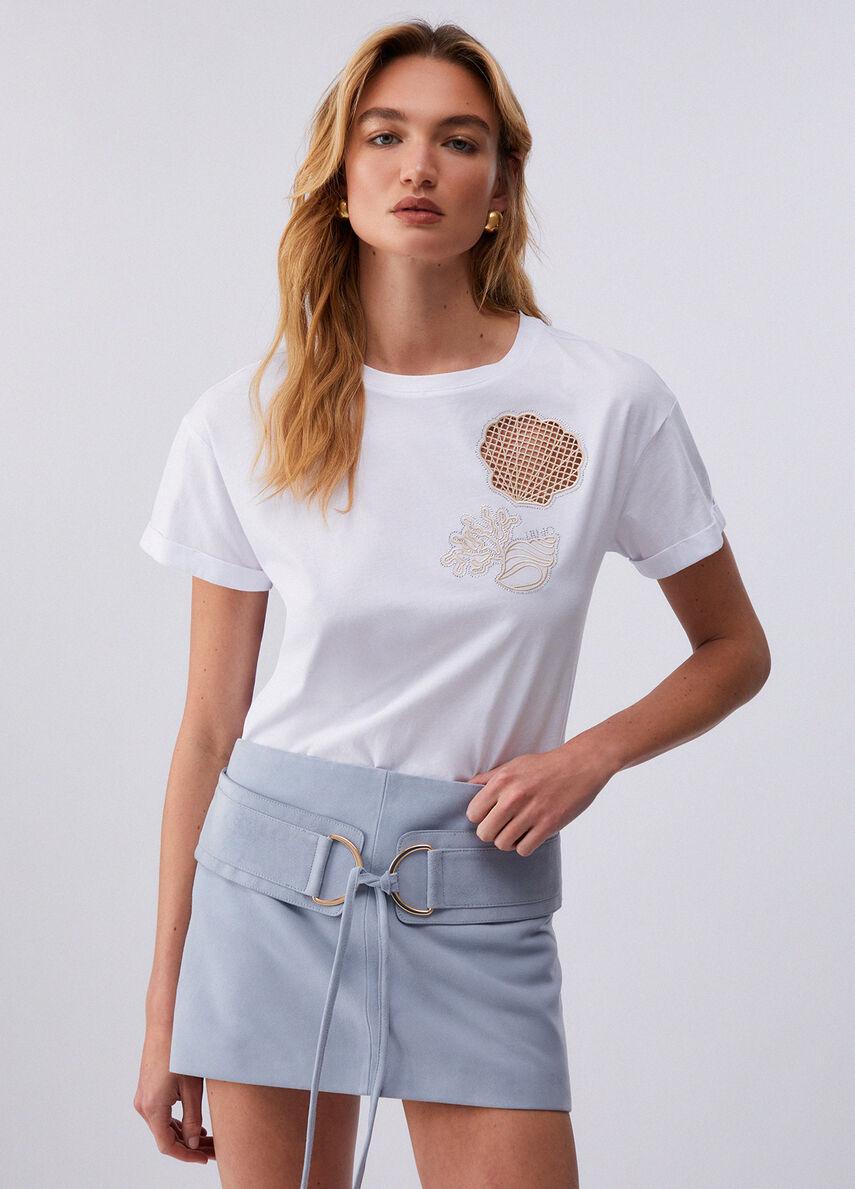 t-shirt con ricamo jour WA6413JS904 P9378 LIU JO WHITE 