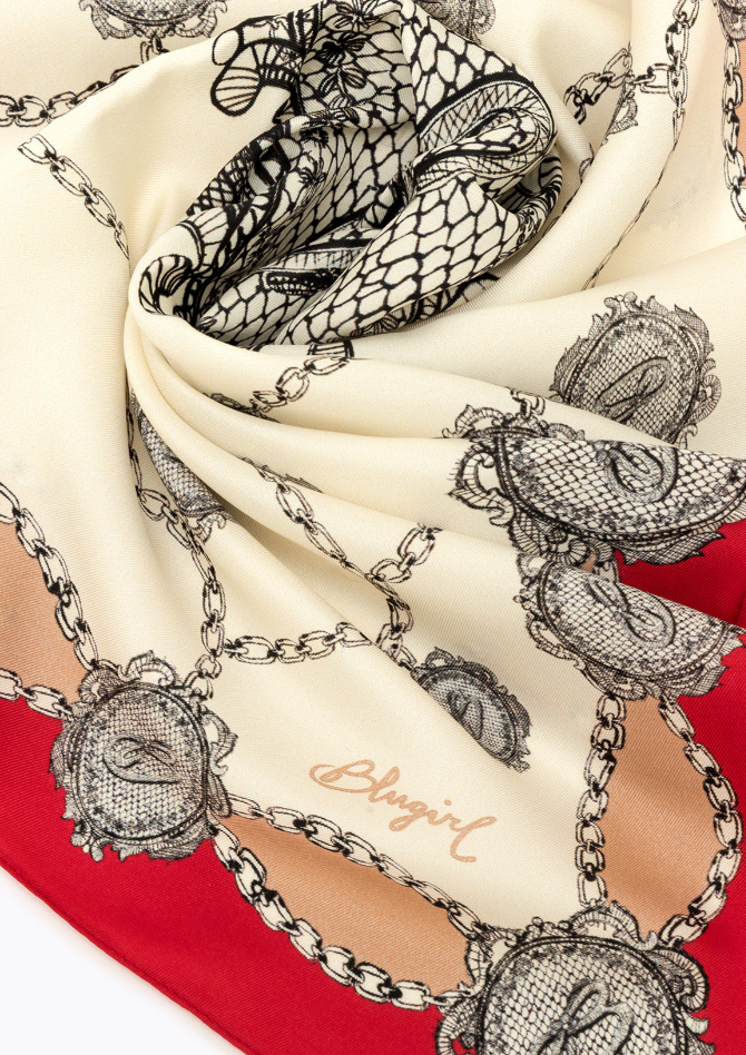foulard con stampa pizzo e logo NA6024T490A 81663 Blugirl 