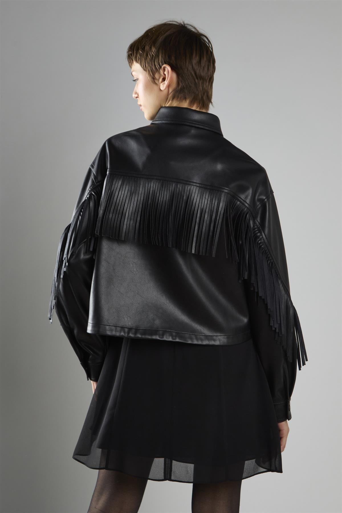 giacca con bottoni e frange KA7464 BLACK GLAMOROUS 