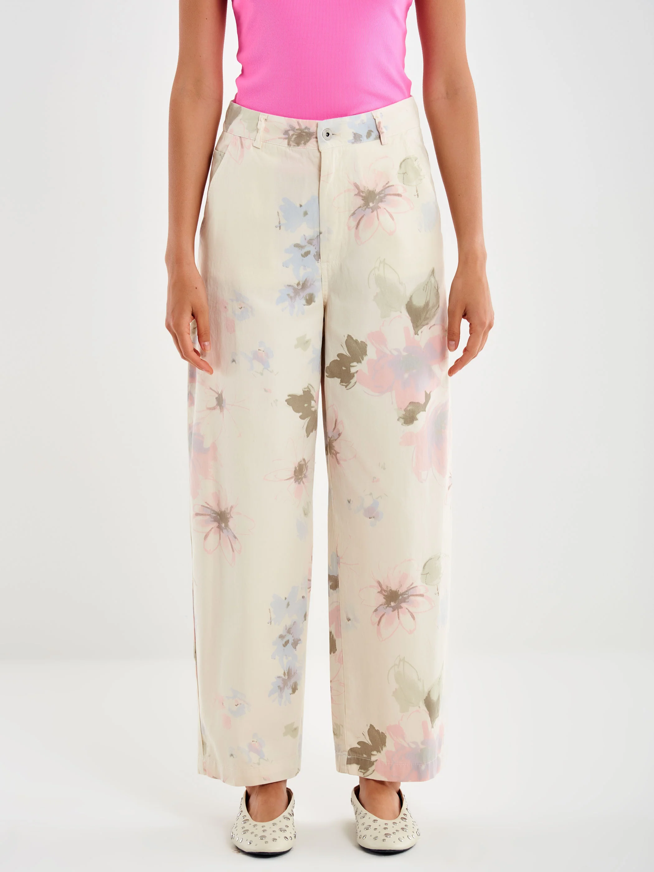 pantalone relaxed fit a fiori TD1937 PANNA VICOLO 