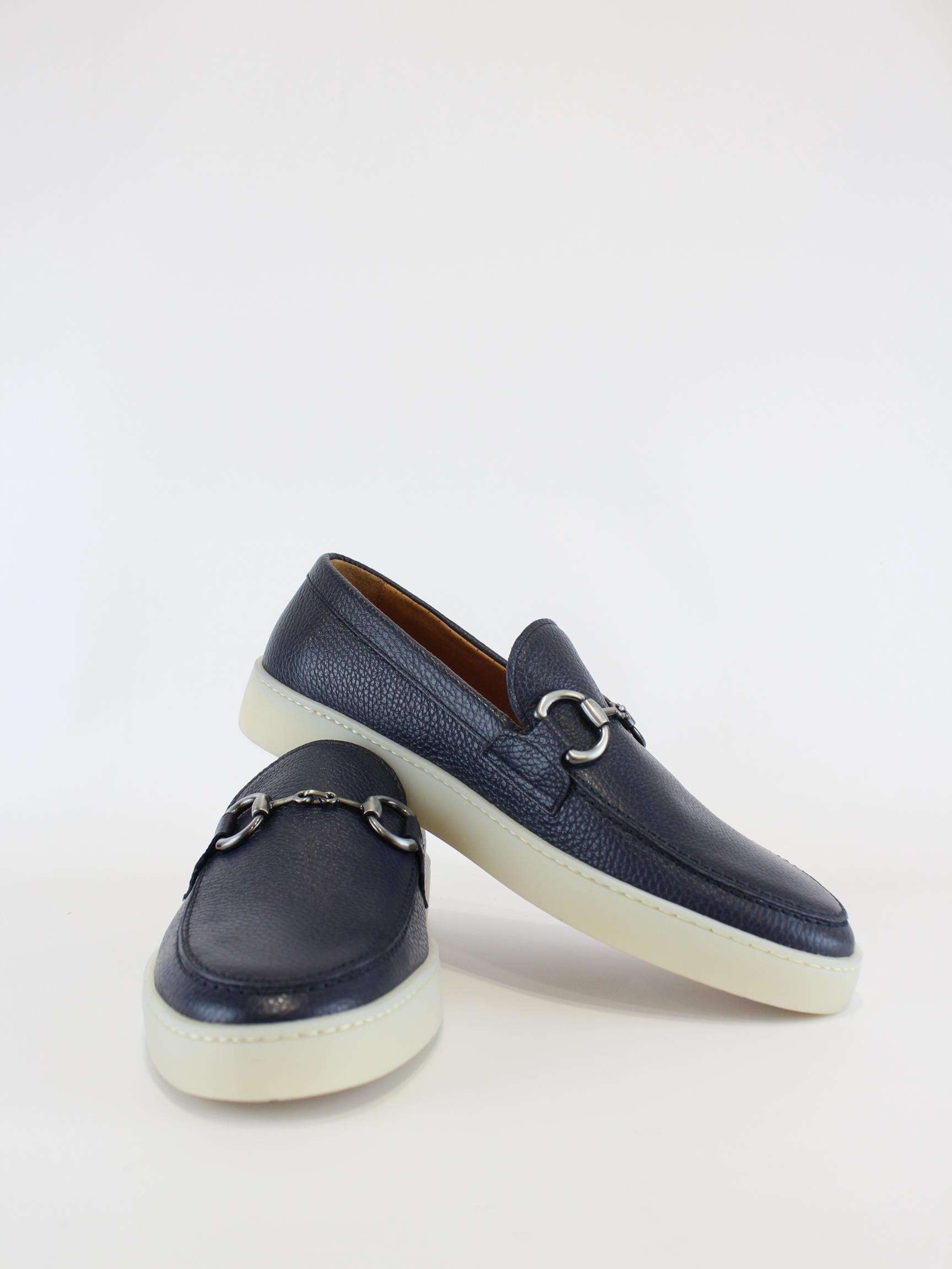 Mocassino in pelle lavorata con applicaizoni 646 NAVY ROSSI 