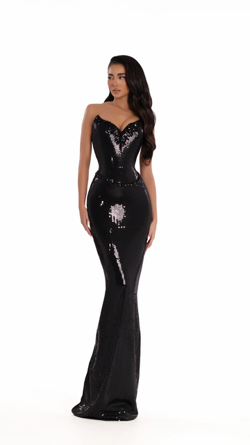 abito cerimonia pailettes AD7205 BLACK ALBINA DYLA 