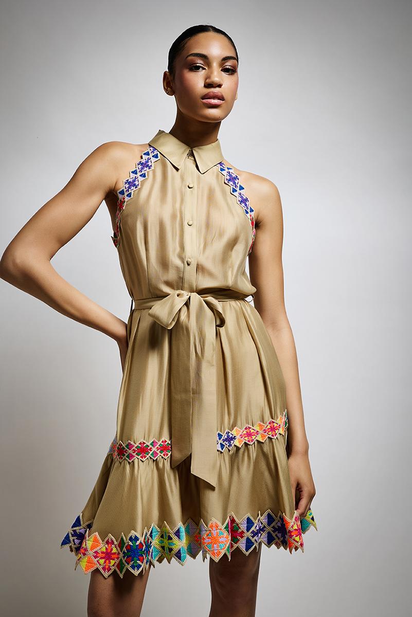 abito con collo a camicia T4520 BEIGE TWINS 