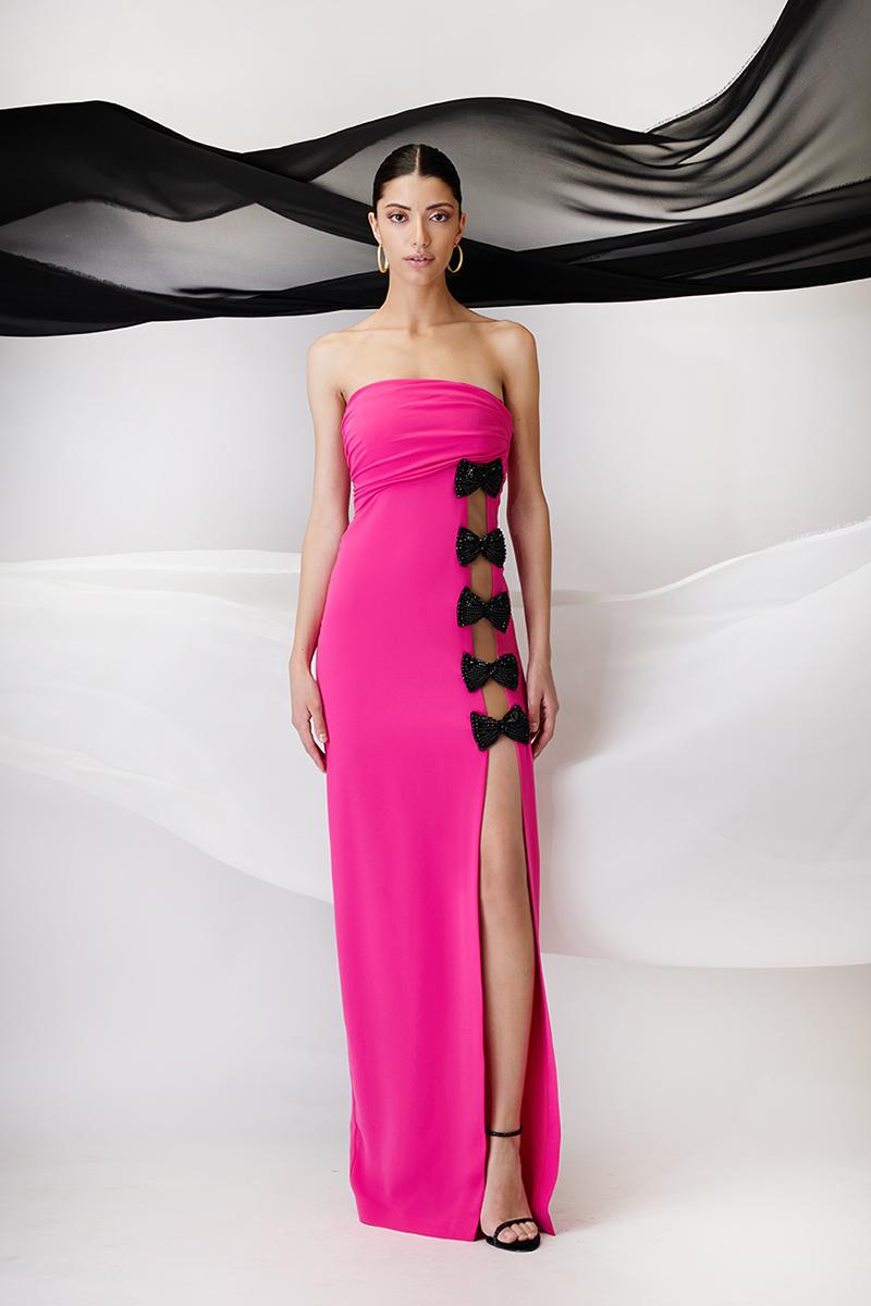 abito elegante con spacco e fiocchi 5180 FUXIA MAESTRI 